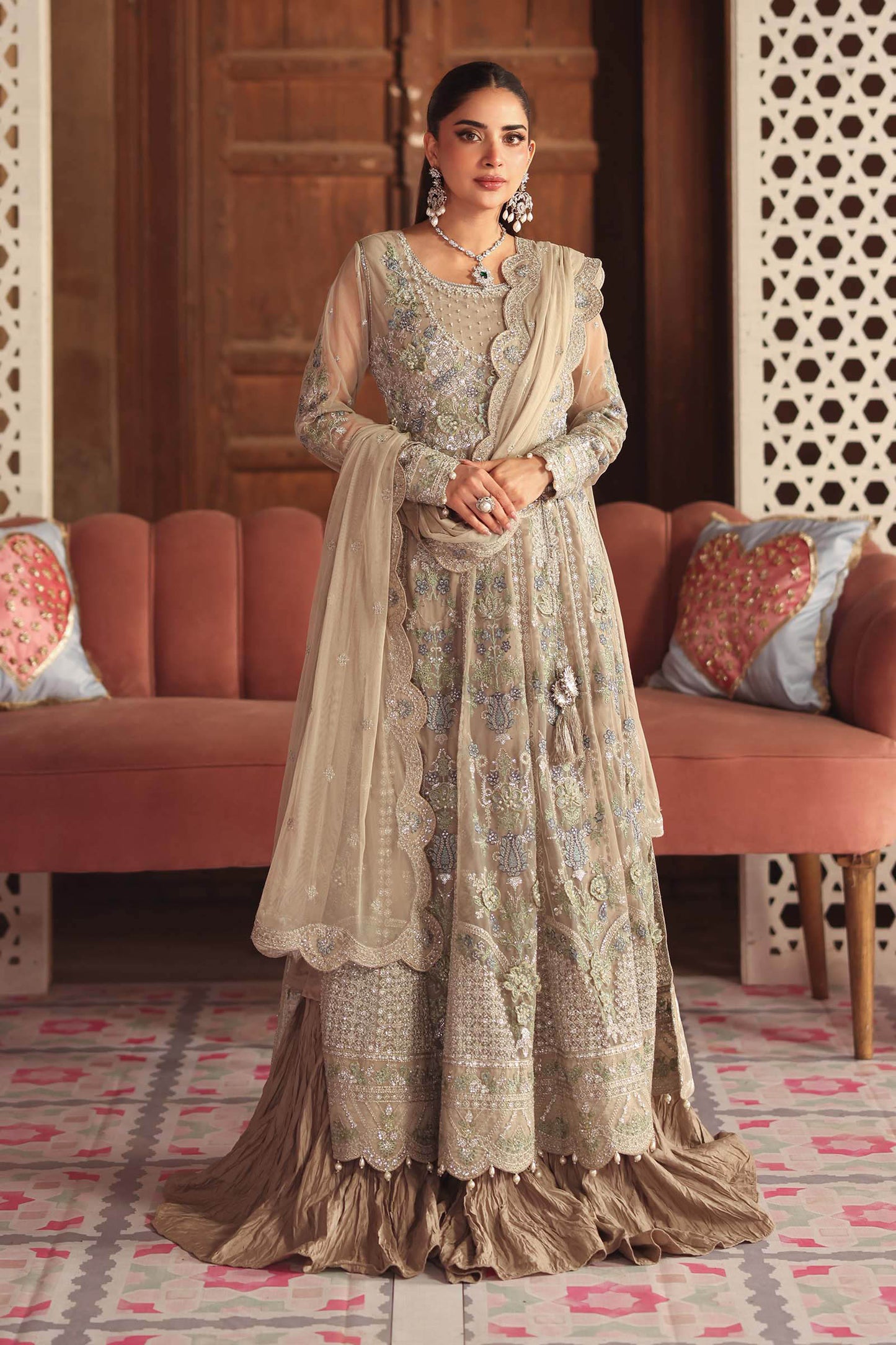 3 Piece Embroidered Net Suit