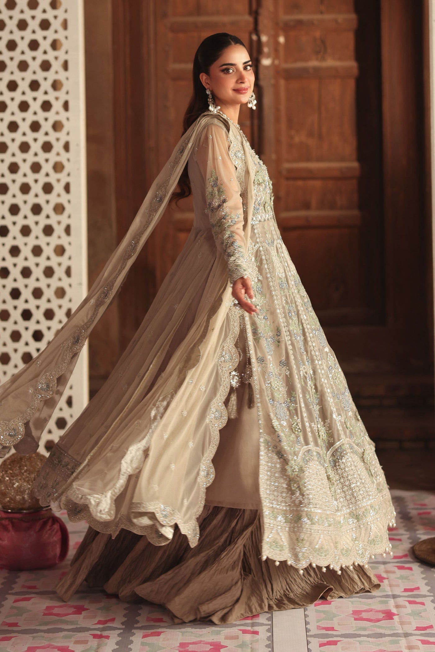 3 Piece Embroidered Net Suit