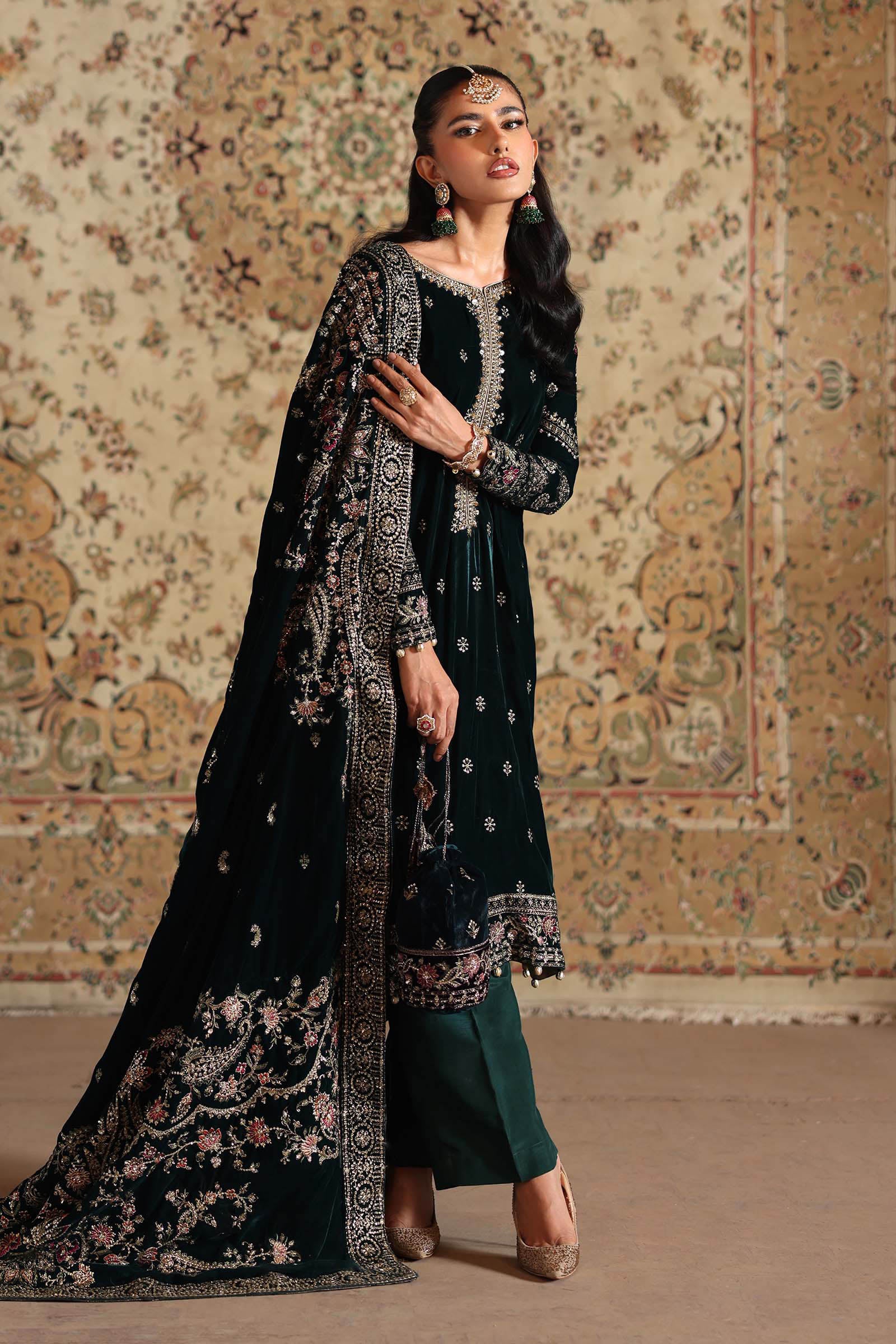 maria b green velvet dress MB-W-25-WL-1302-Emerald Green
