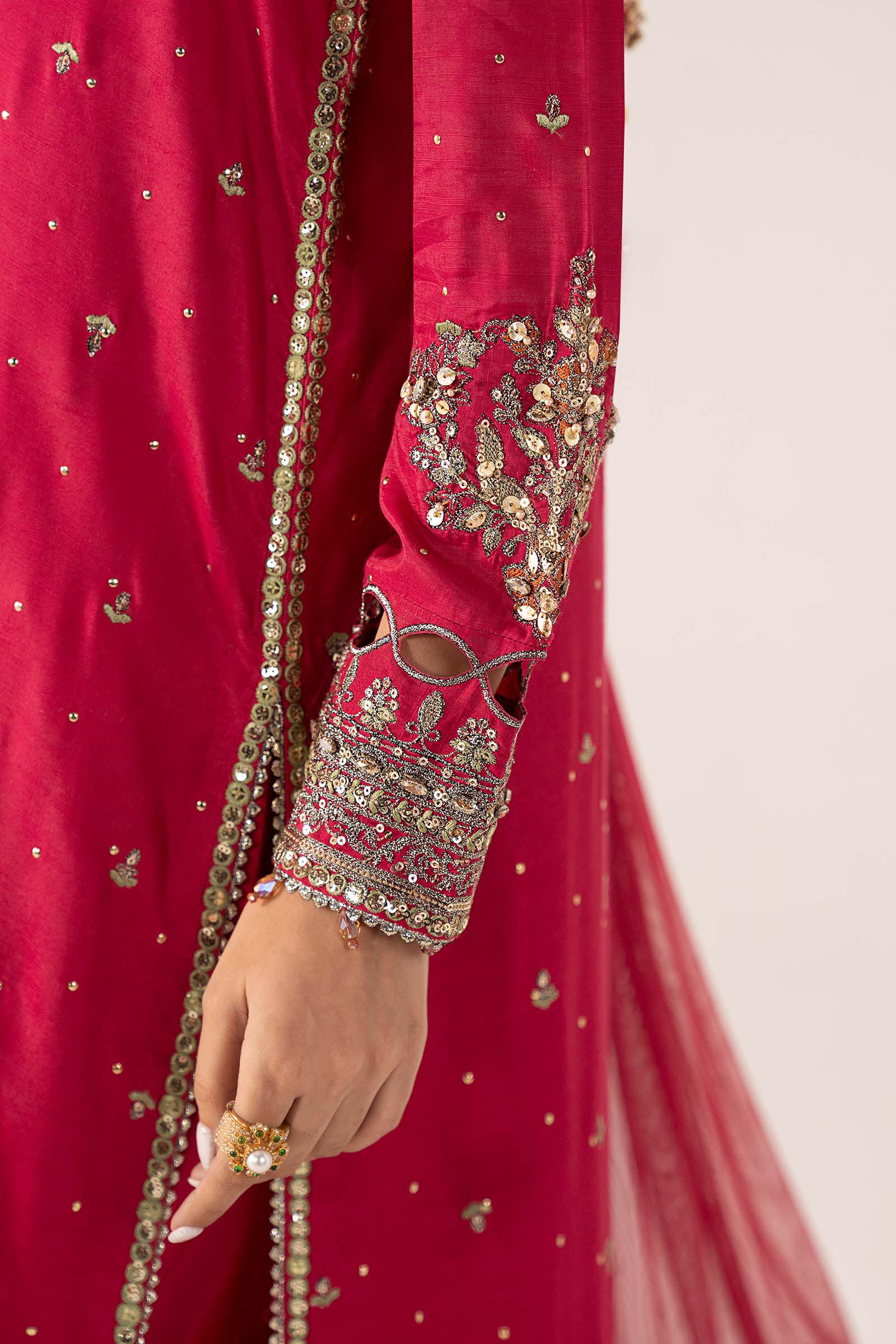 3 Piece Embroidered Raw Silk Suit