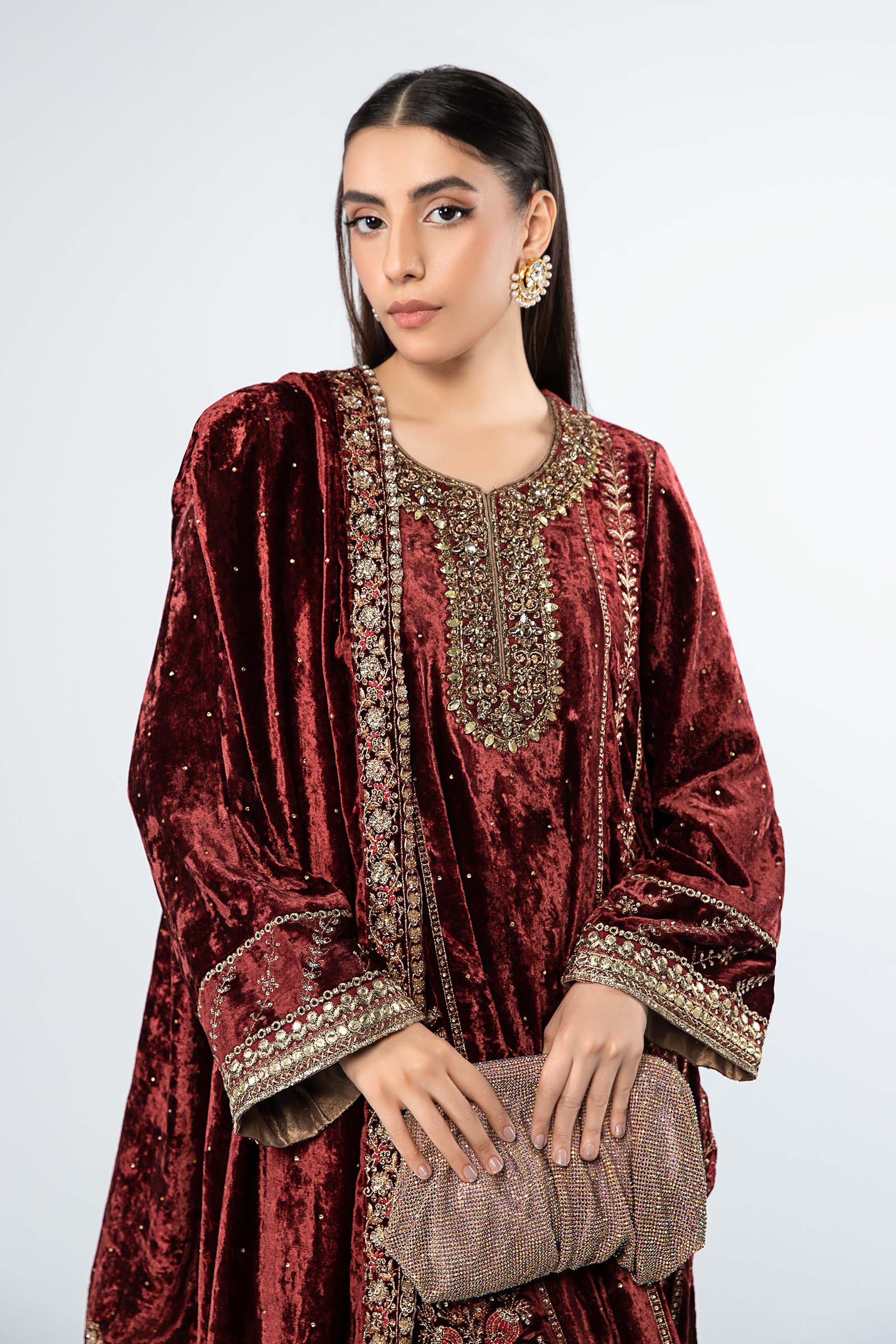 3 Piece Embroidered Velvet Suit