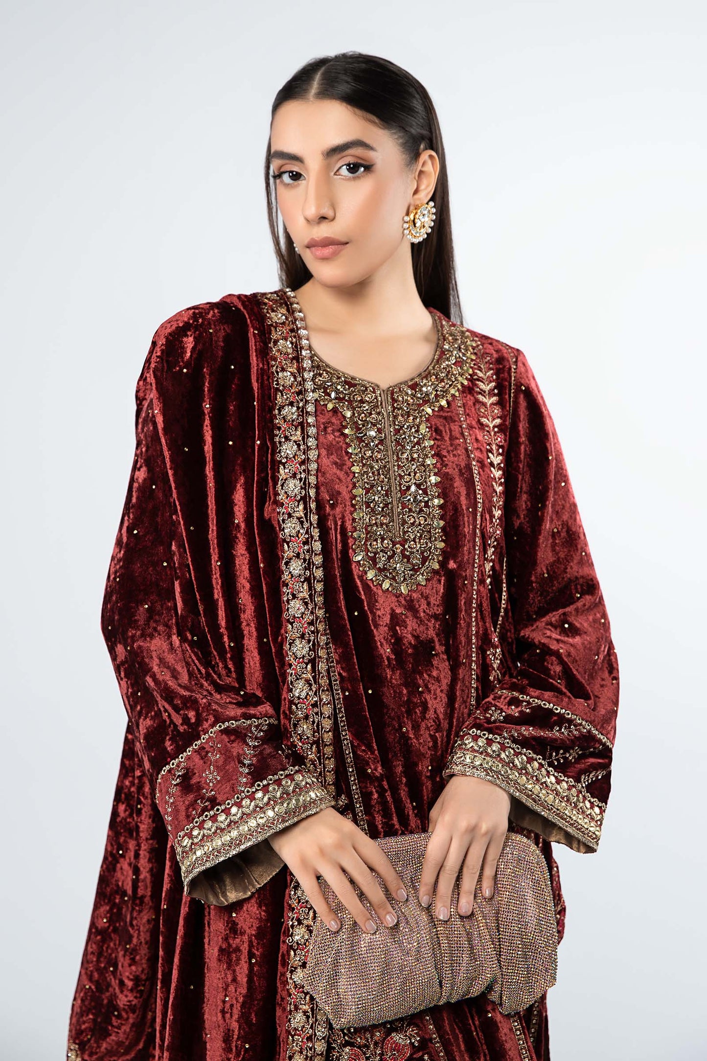 3 Piece Embroidered Velvet Suit