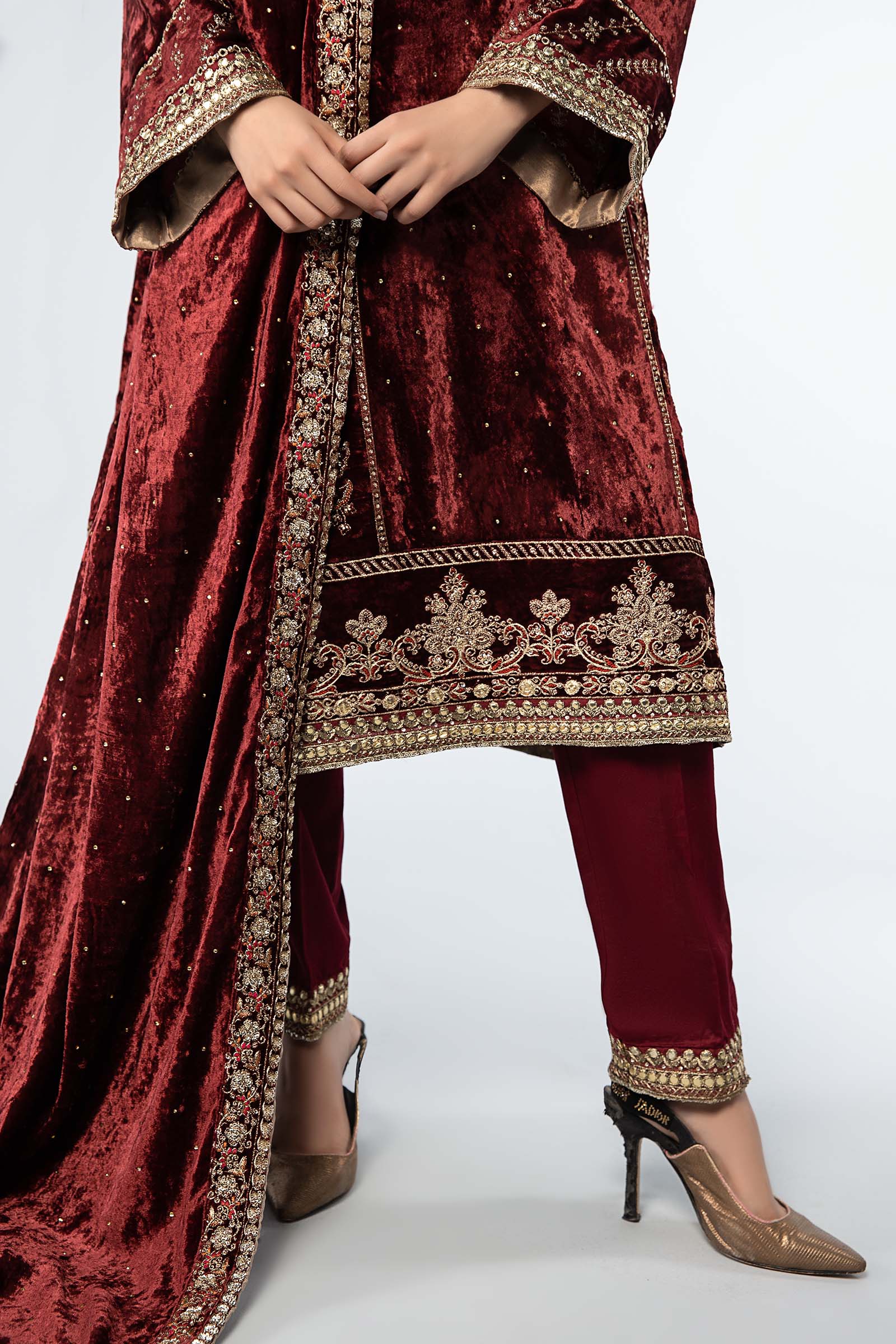 3 Piece Embroidered Velvet Suit