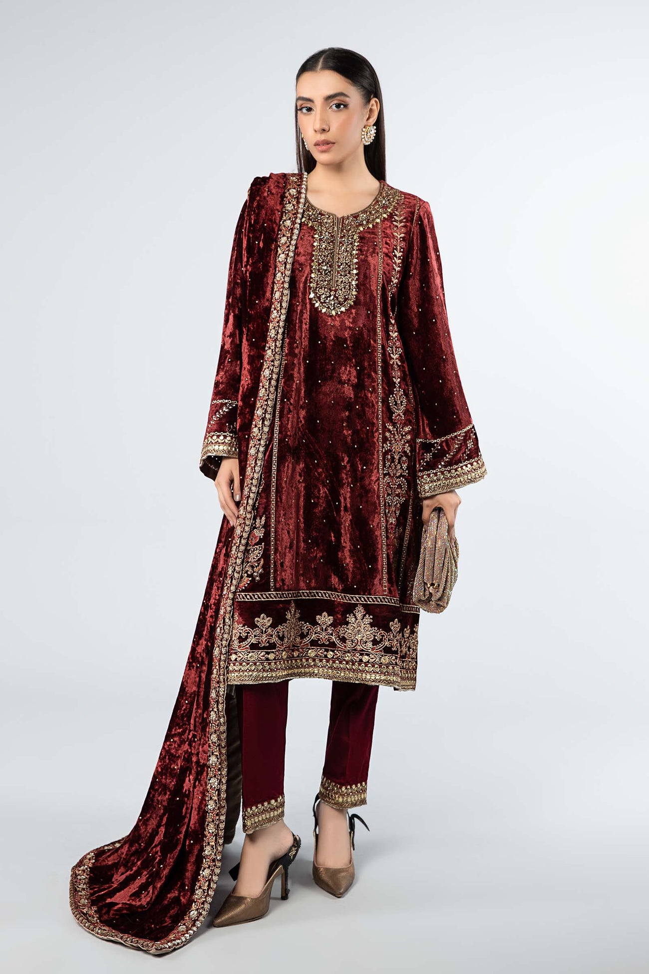 3 Piece Embroidered Velvet Suit