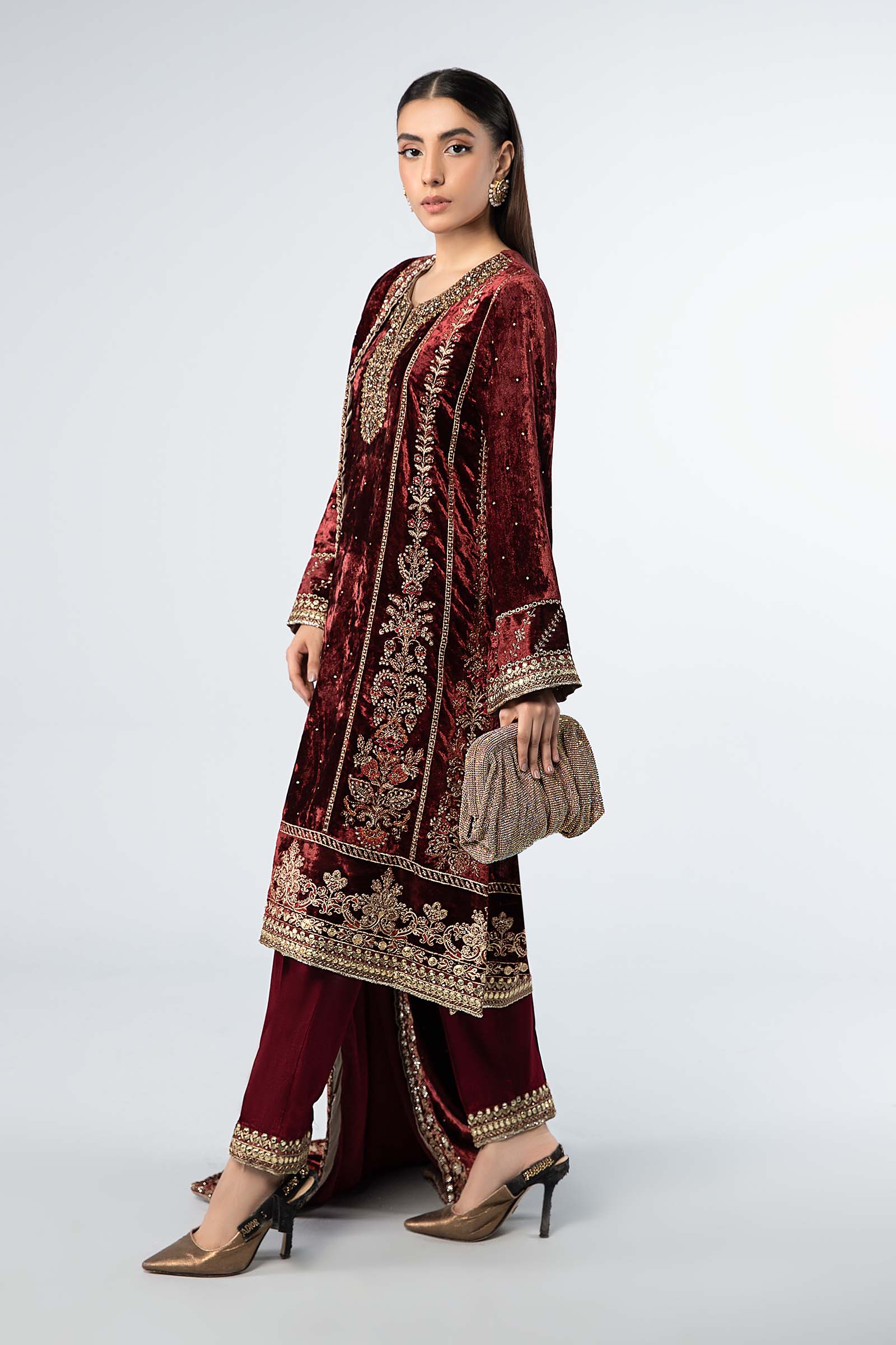 3 Piece Embroidered Velvet Suit
