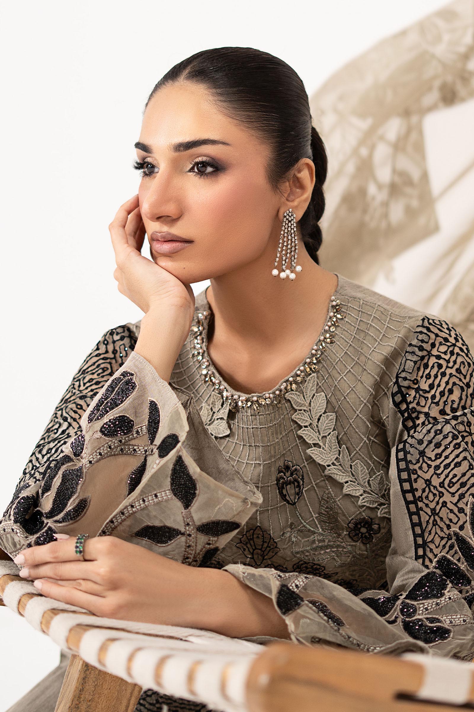 3 Piece Embroidered Paper Cotton Suit