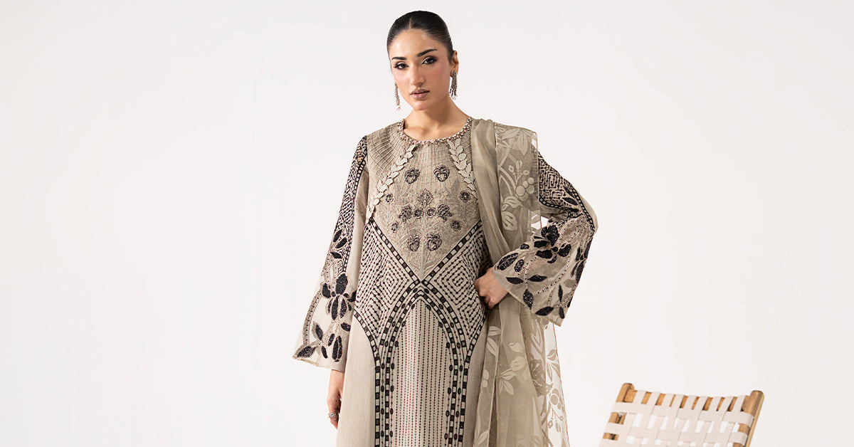 3 Piece Embroidered Paper Cotton Suit