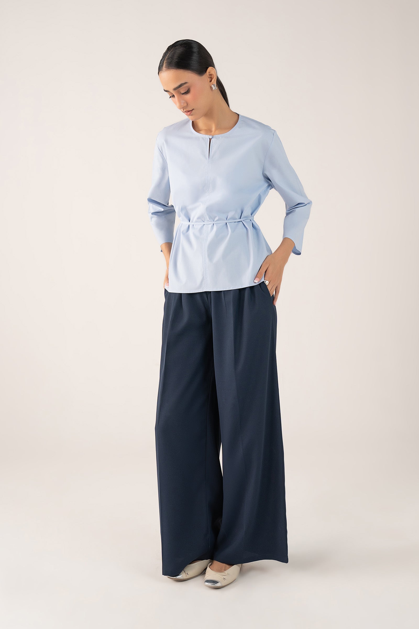 Belted Poplin Top