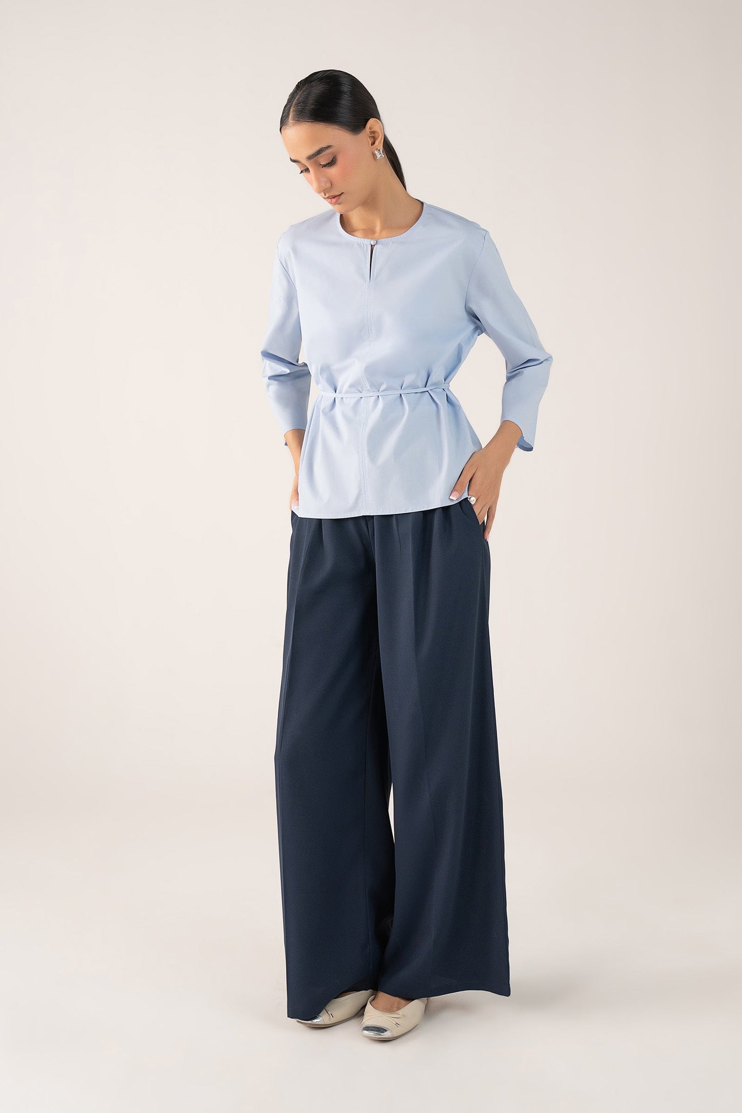 Belted Poplin Top