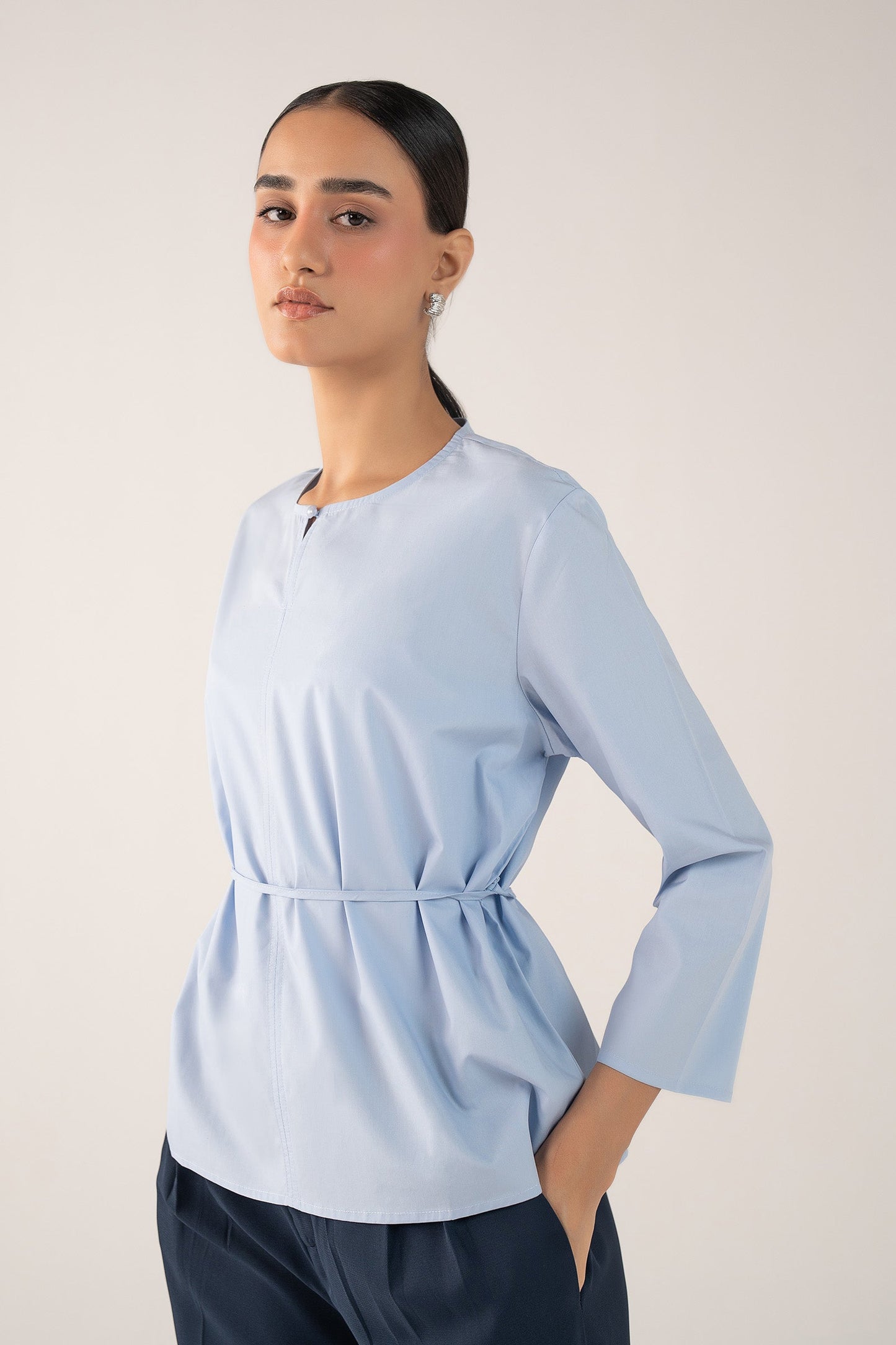 Belted Poplin Top