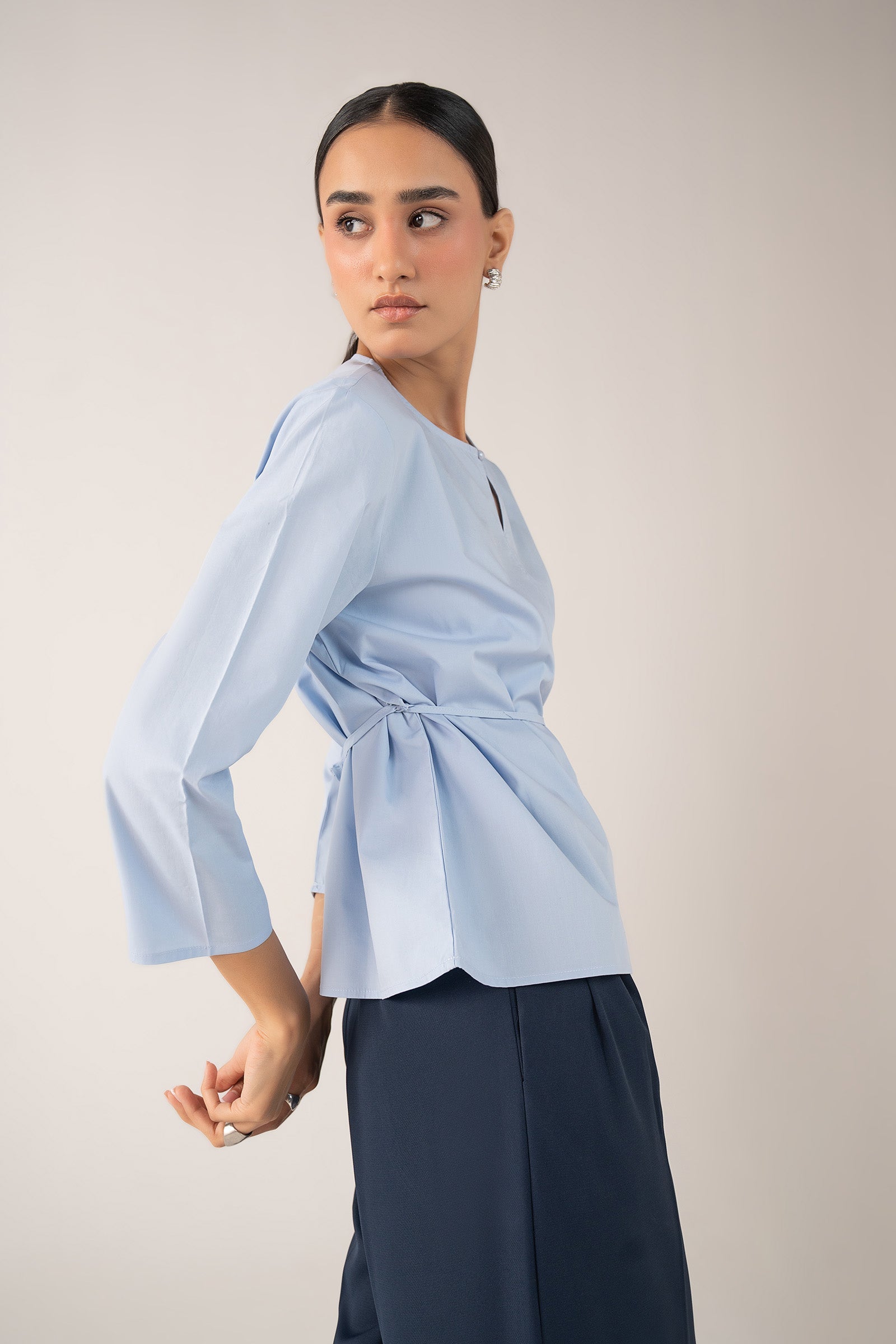 Belted Poplin Top