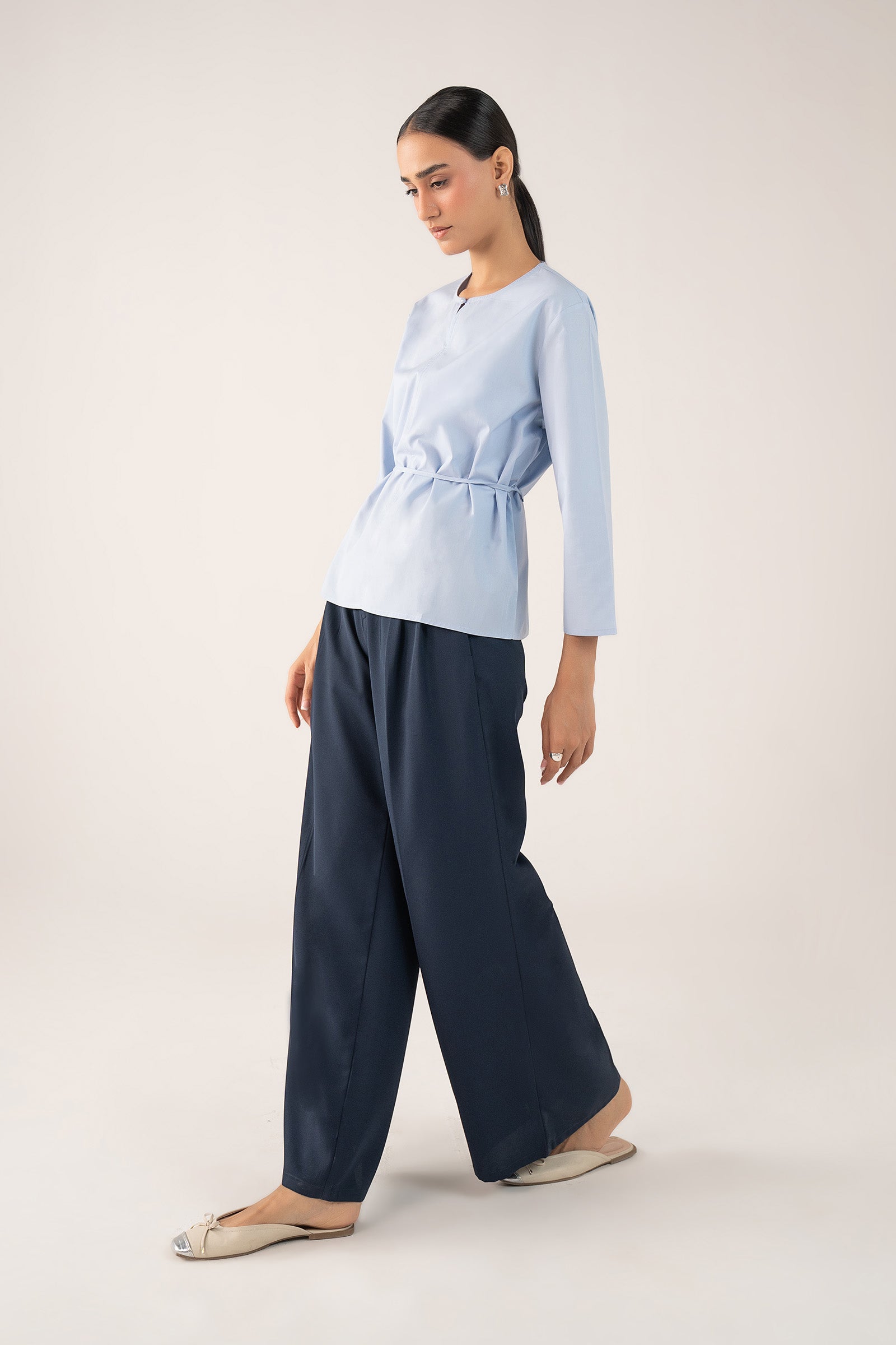 Belted Poplin Top