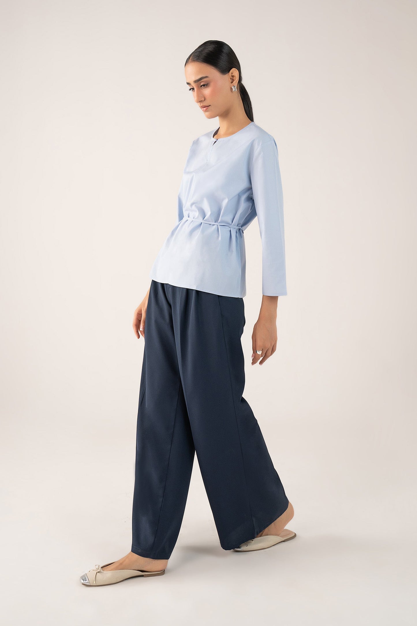 Belted Poplin Top