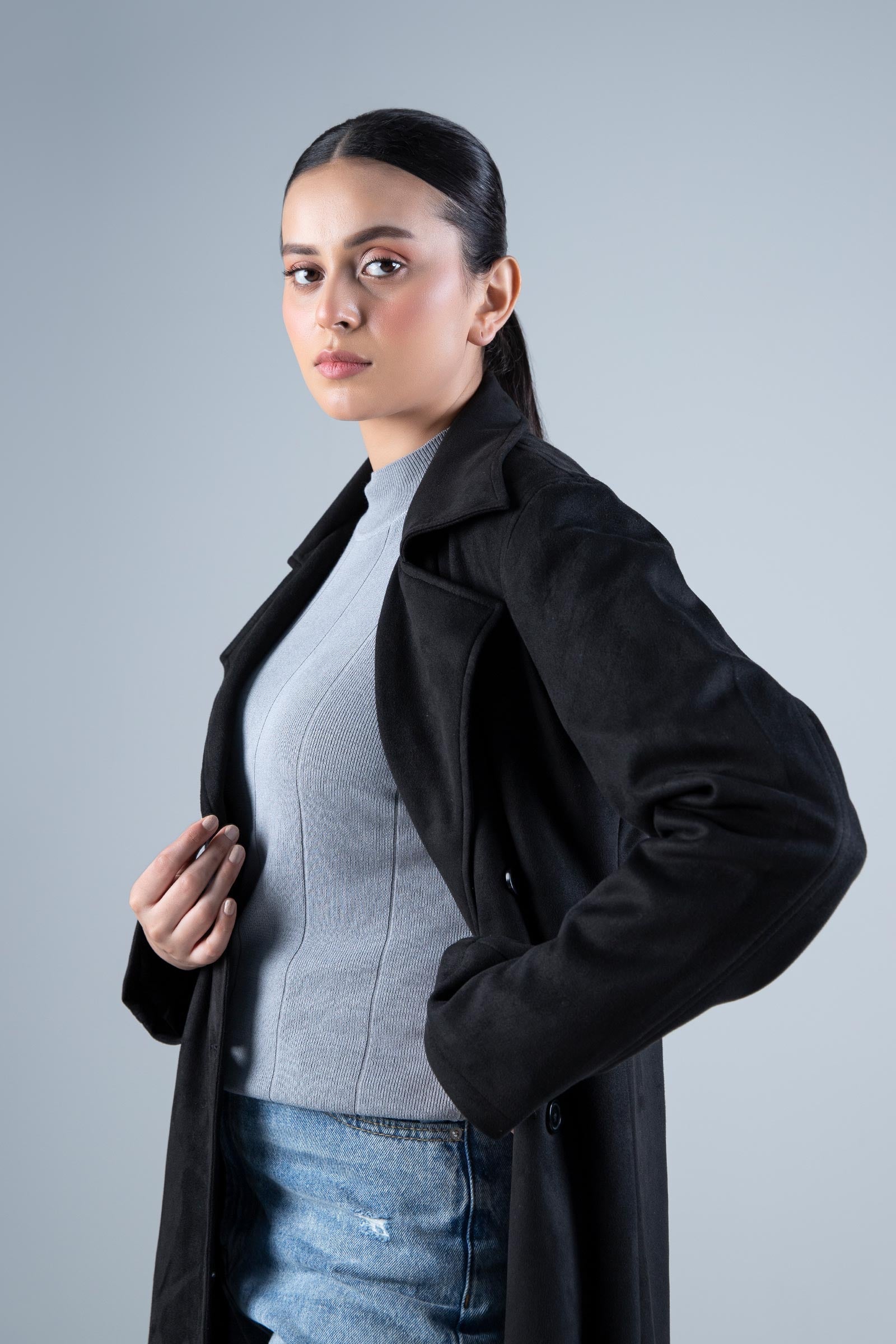 Suede Double Breasted Coat