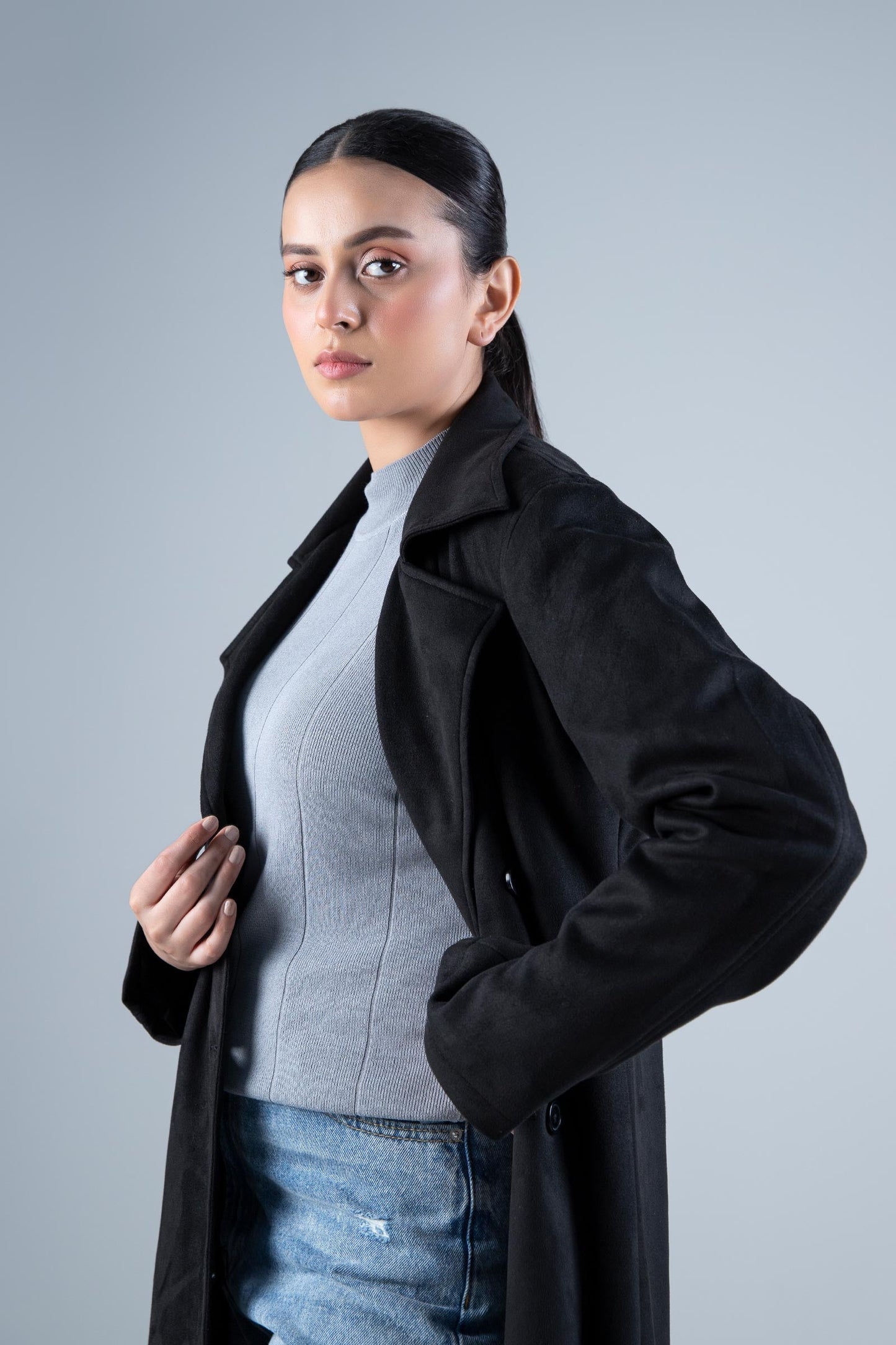 Suede Double Breasted Coat