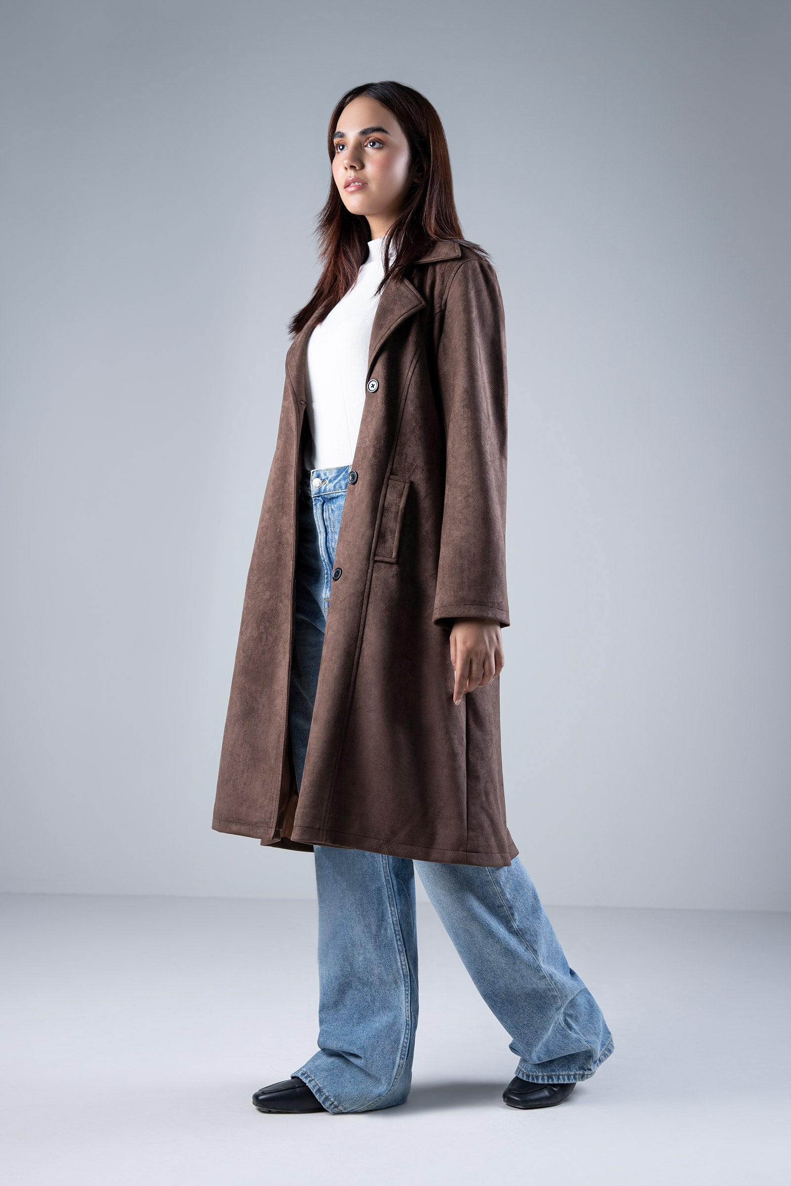 Suede Double Breasted Coat