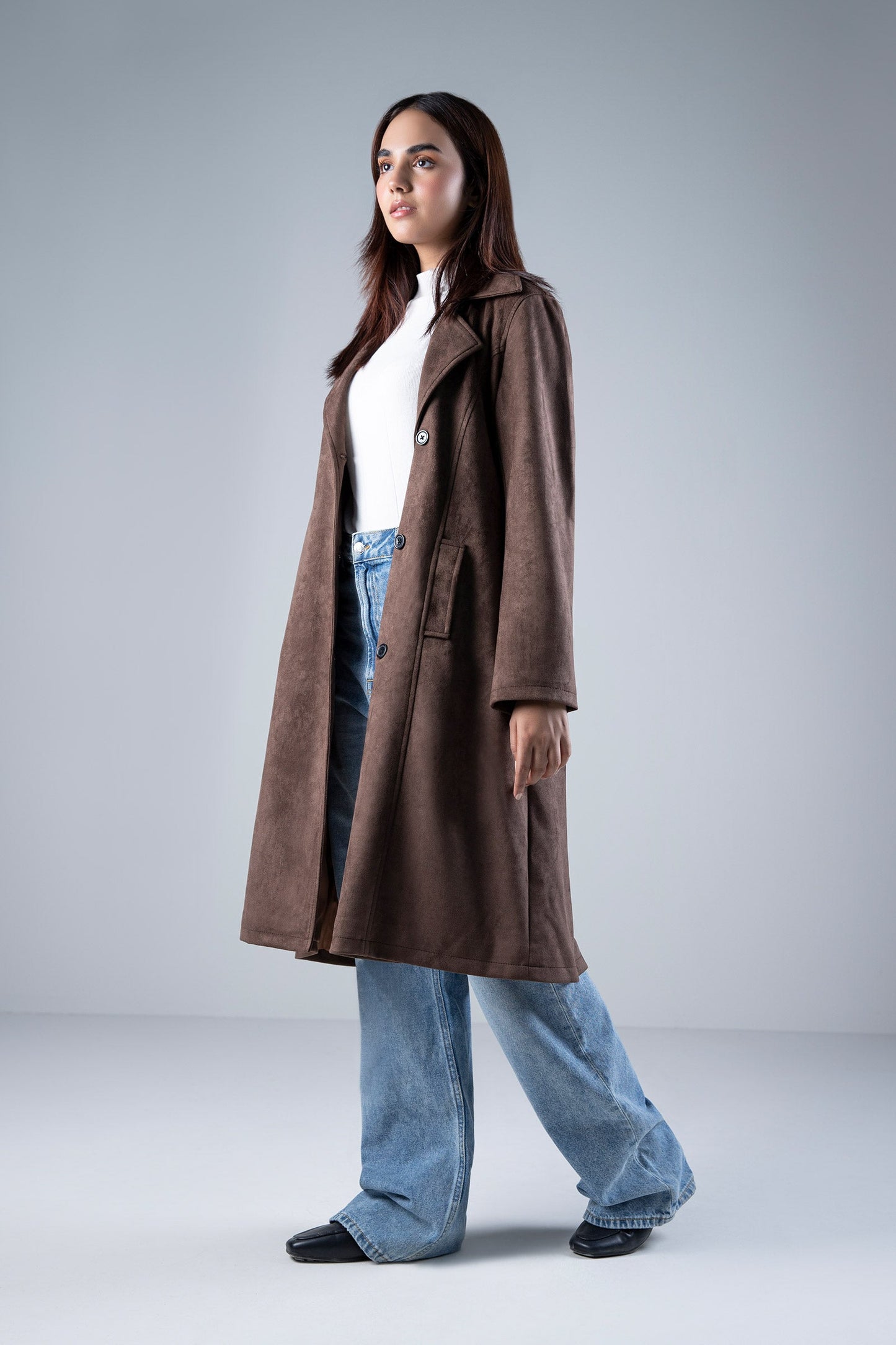 Suede Double Breasted Coat