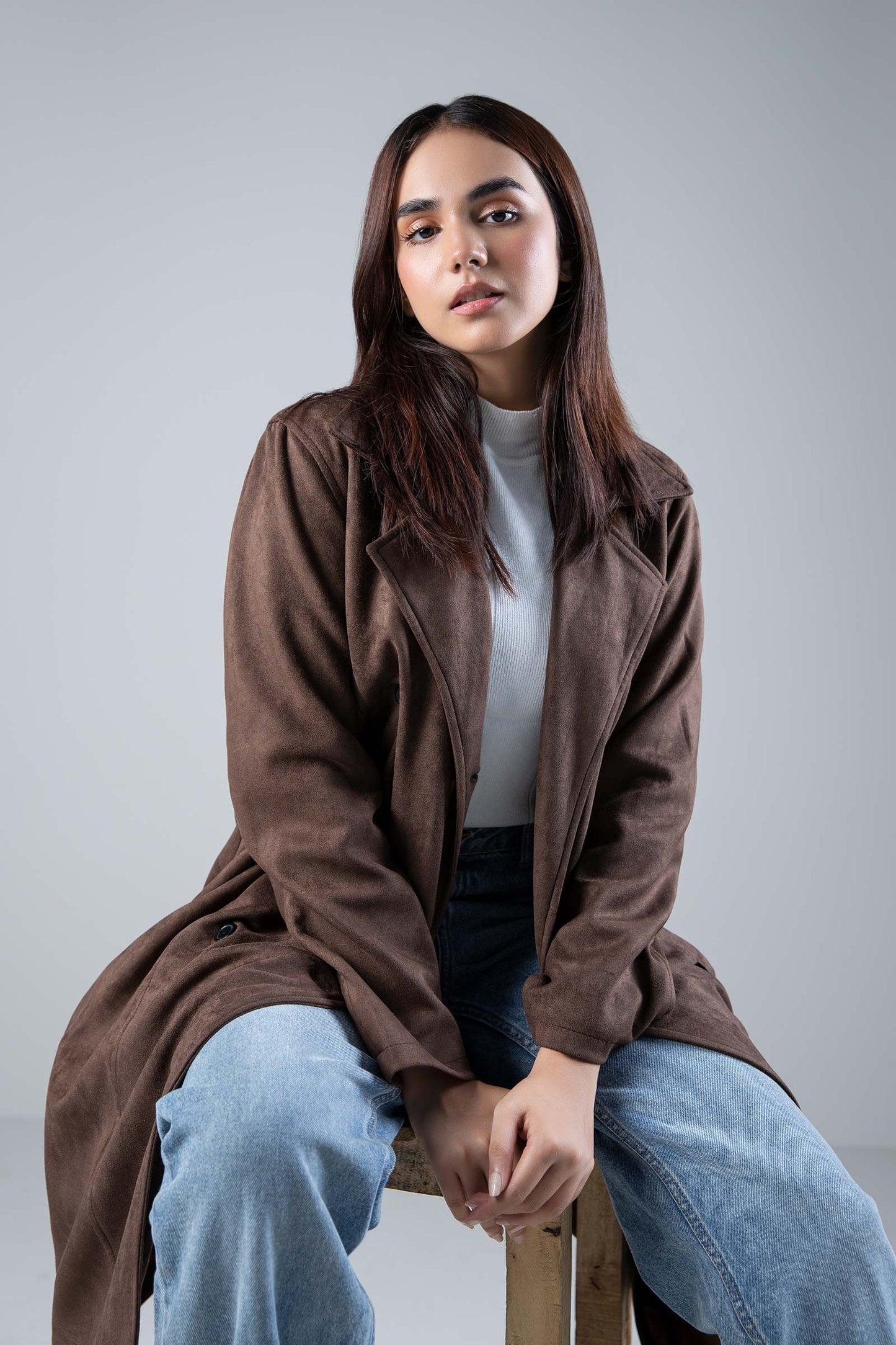 Suede Double Breasted Coat