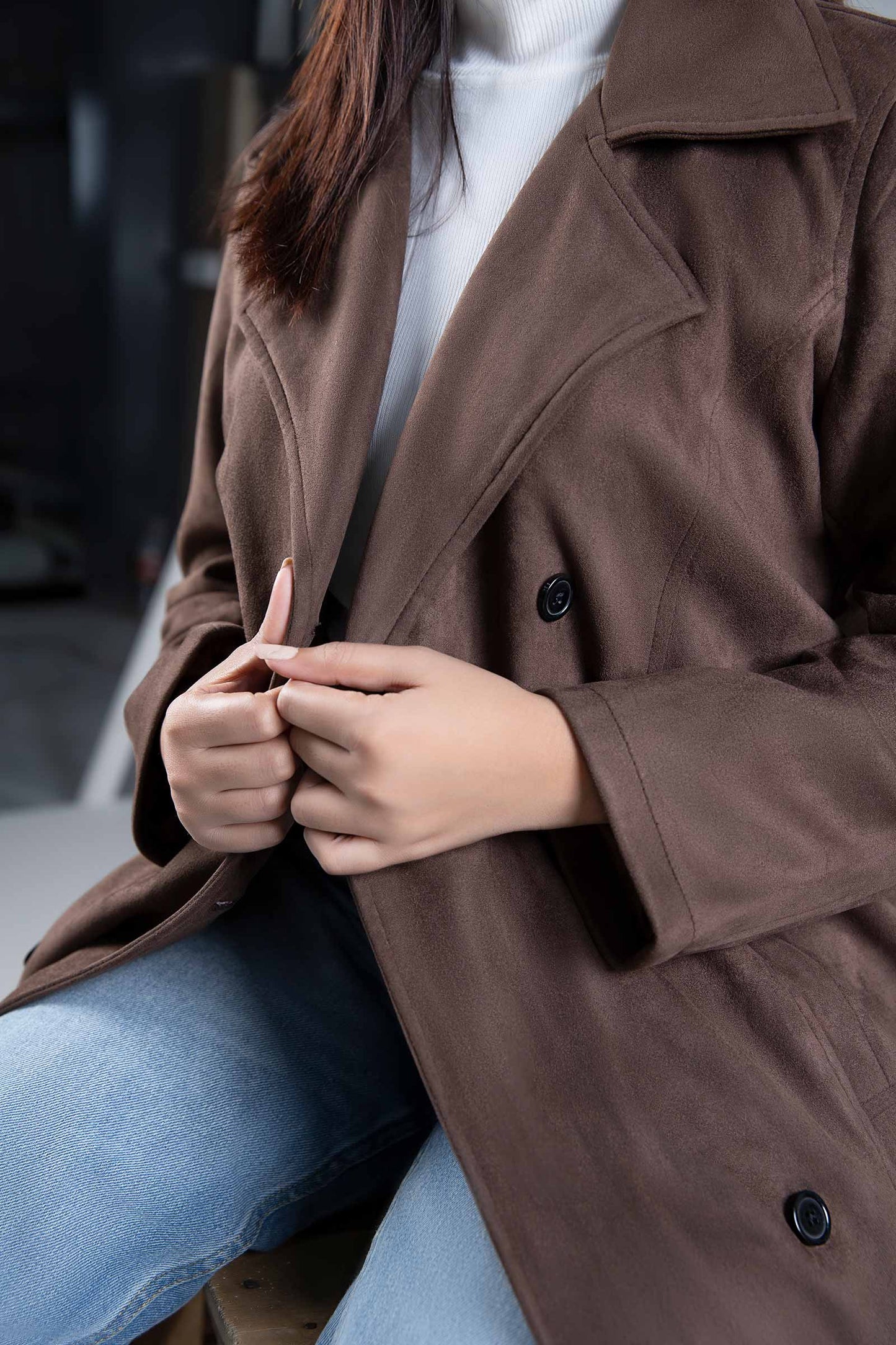 Suede Double Breasted Coat