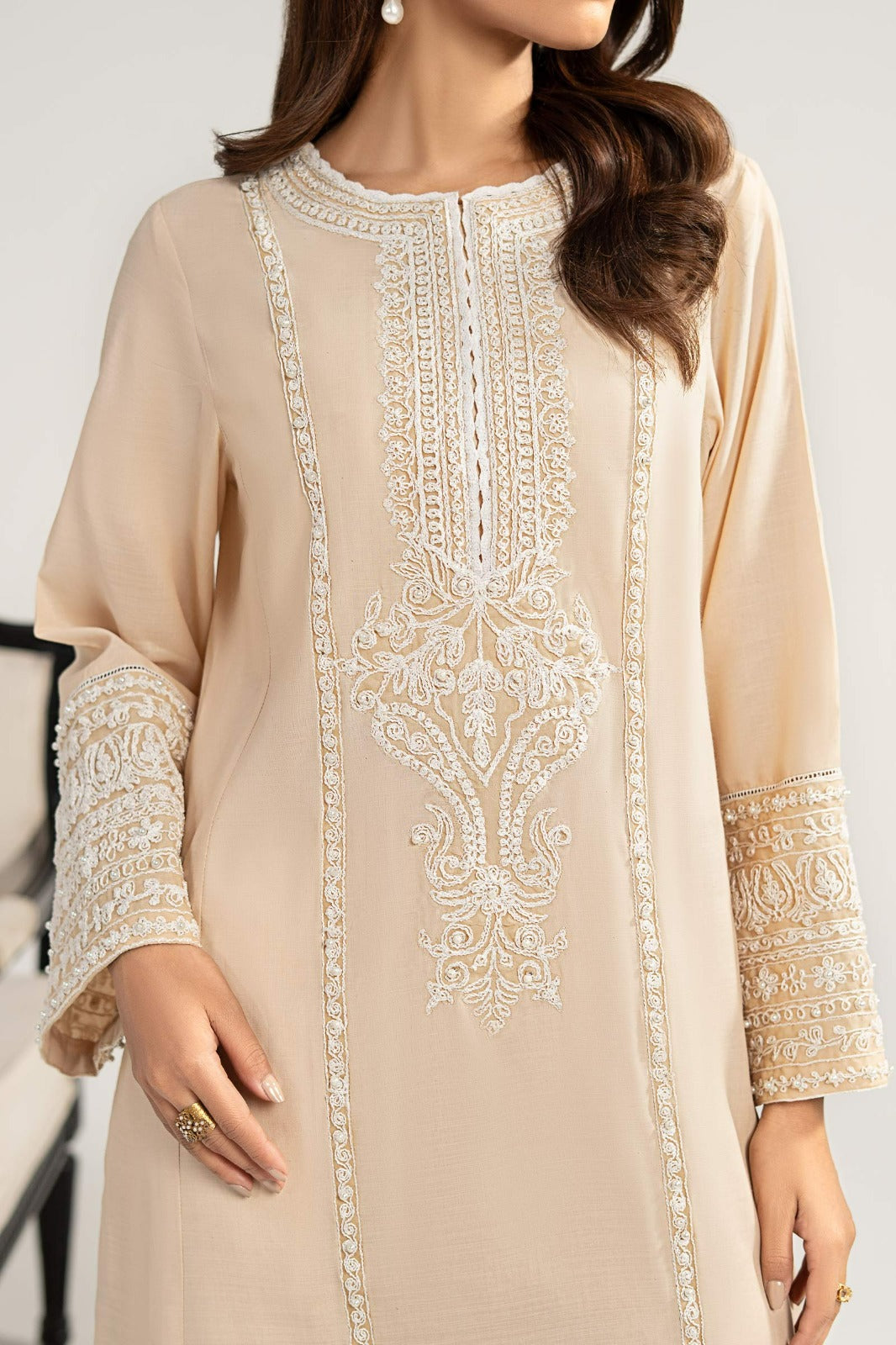 2 Piece Embroidered Raw Silk Suit