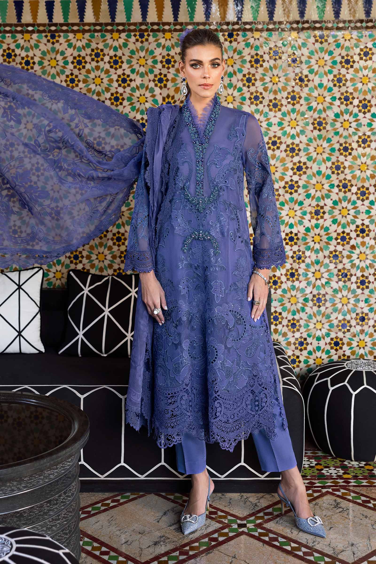 Video preview - 3 Piece Unstitched Embroidered Organza Suit | D-2506-B