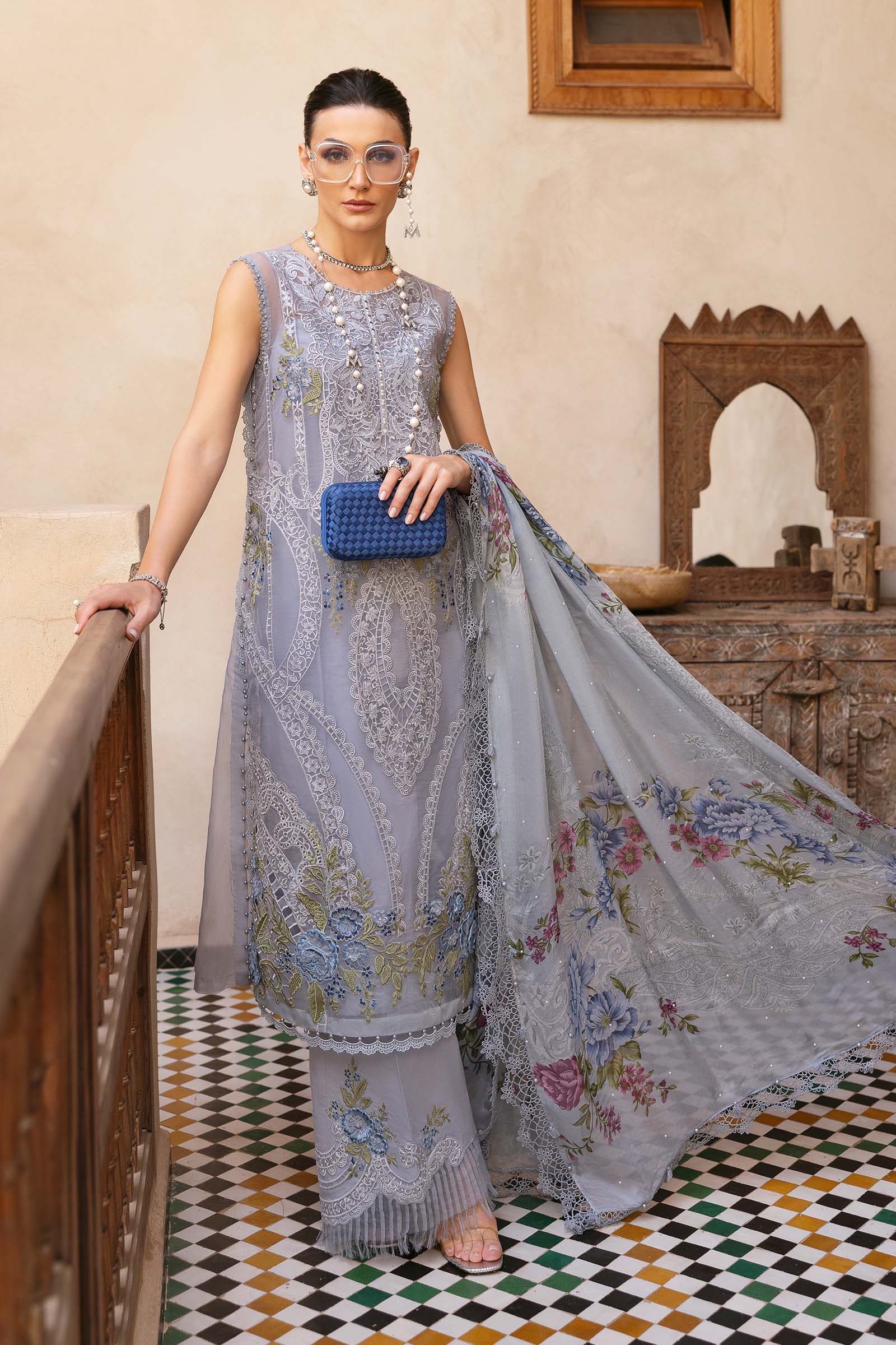 Video preview - 3 Piece Unstitched Embroidered Organza Suit | D-2509-B