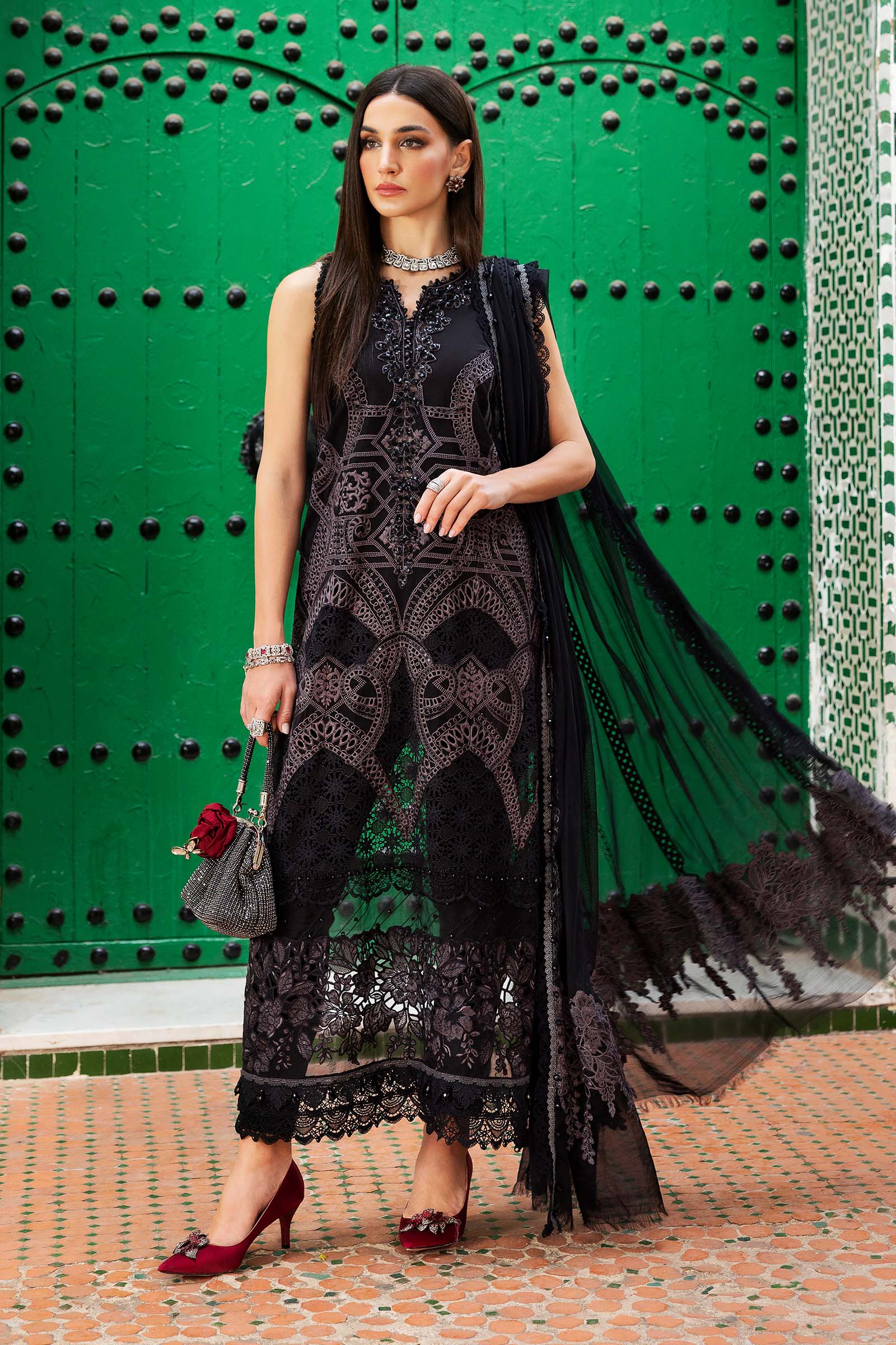 Video preview - 3 Piece Unstitched Embroidered Lawn Suit | D-2512-B