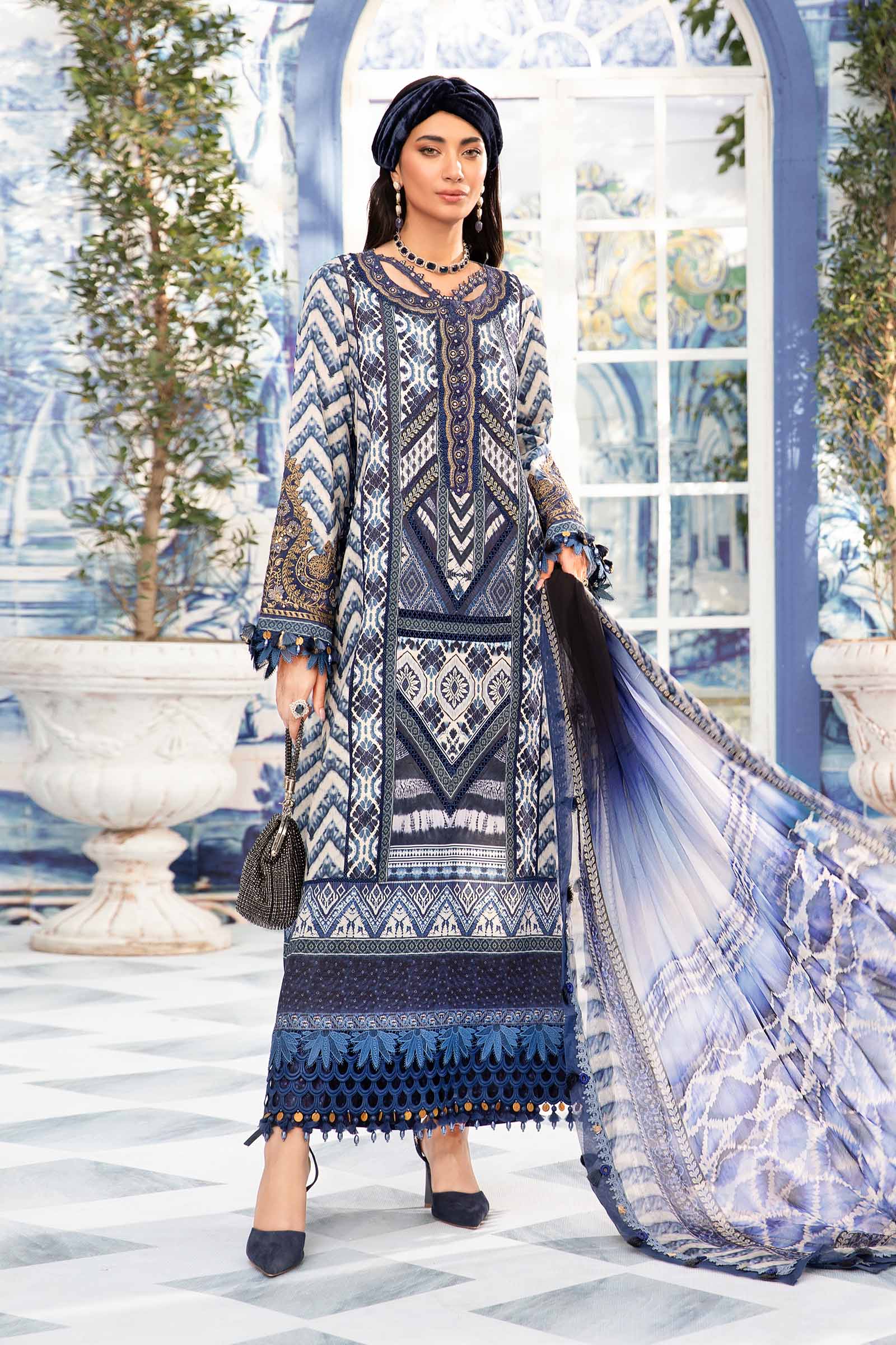 Video preview - 3 Piece Unstitched Printed Suit | MPT-2208-B