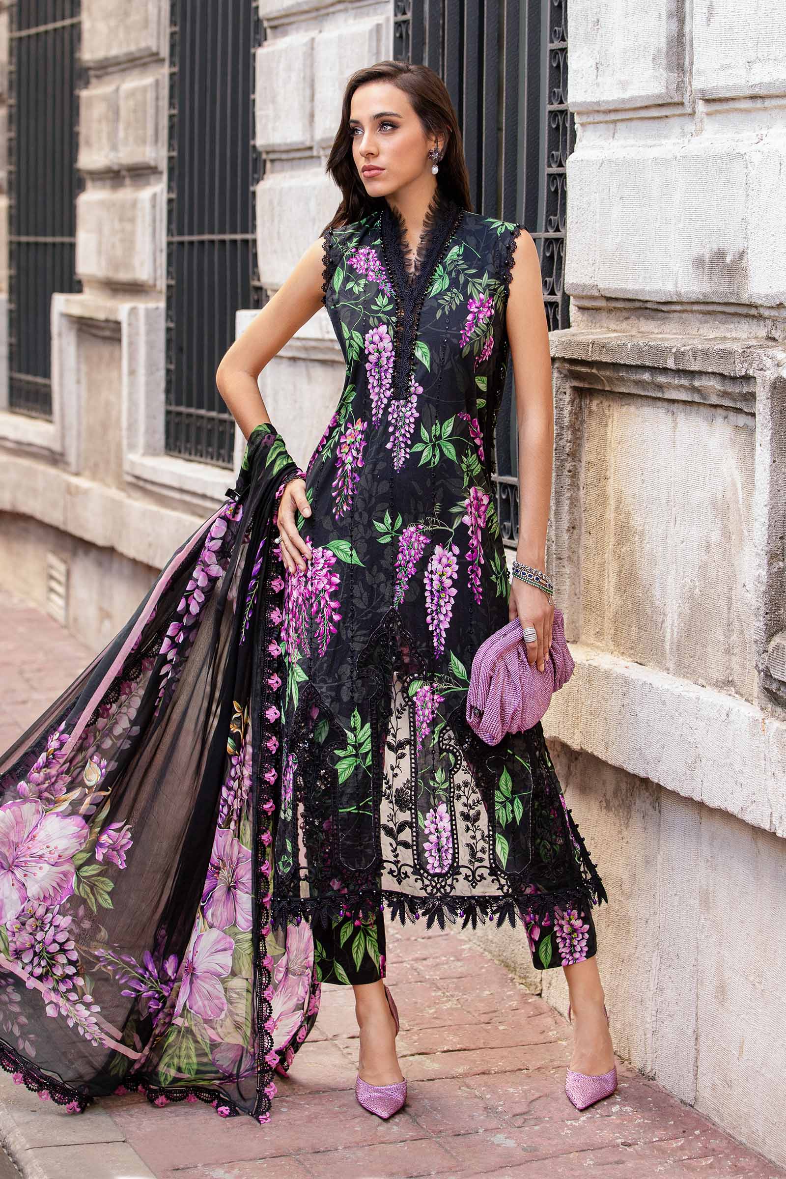 Video preview - 3 Piece Unstitched Printed Cambric Suit | MPT-2301-B