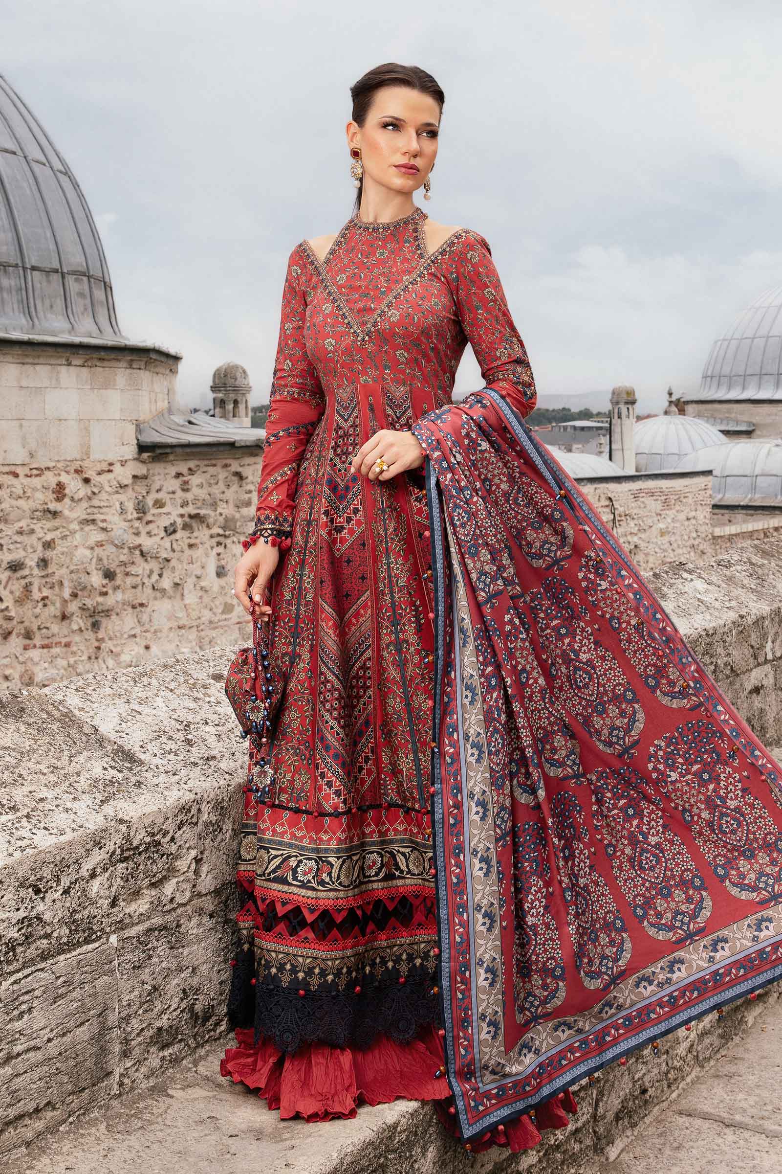 Video preview - 3 Piece Unstitched Printed Cambric Suit | MPT-2302-B