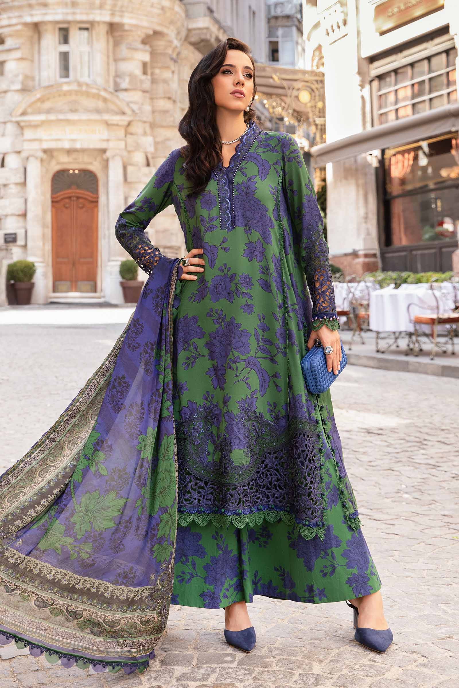 Video preview - 3 Piece Unstitched Printed Cambric Suit | MPT-2309-B
