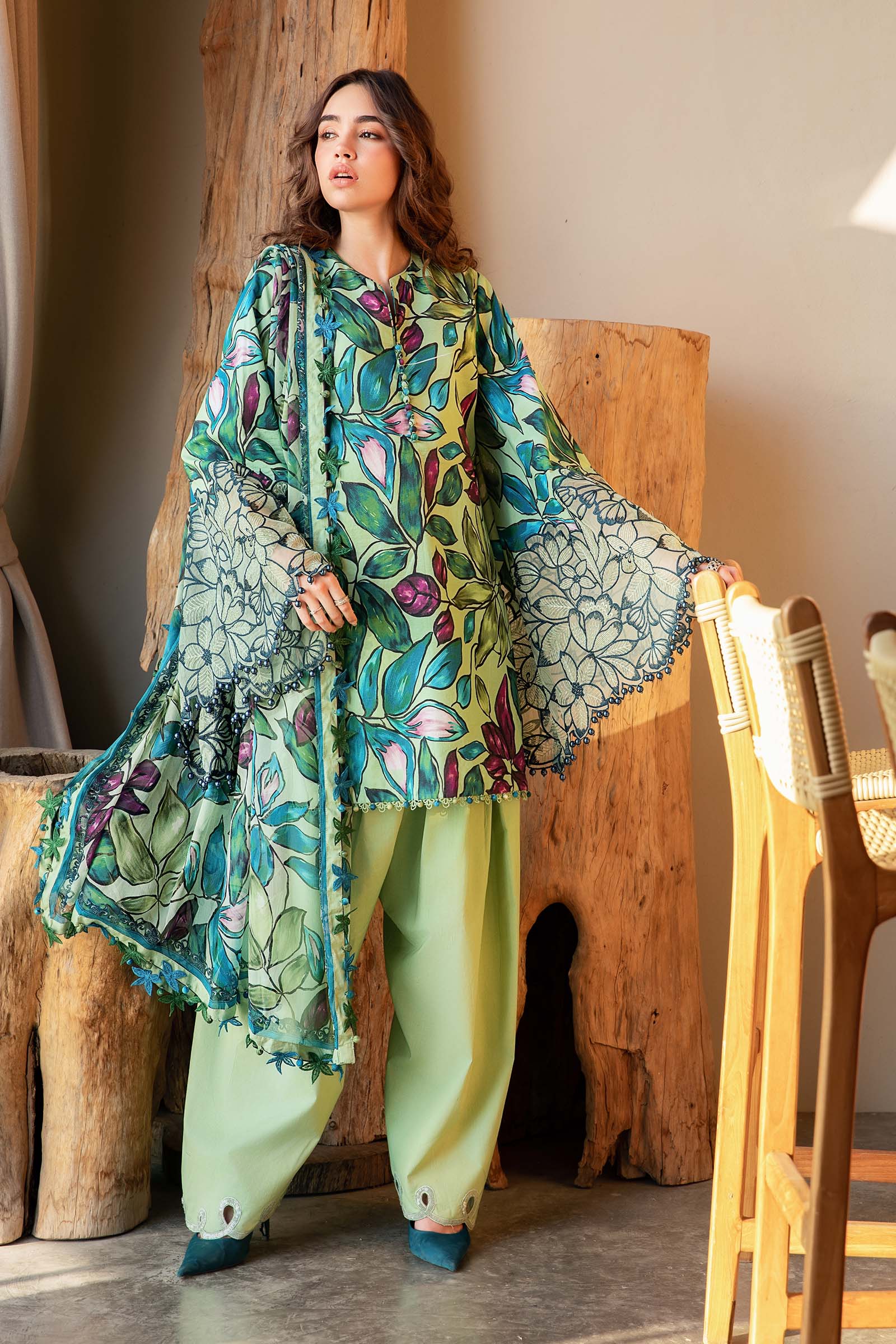 Video preview - 3 Piece Unstitched Printed Lawn Suit | MPT-2505-B