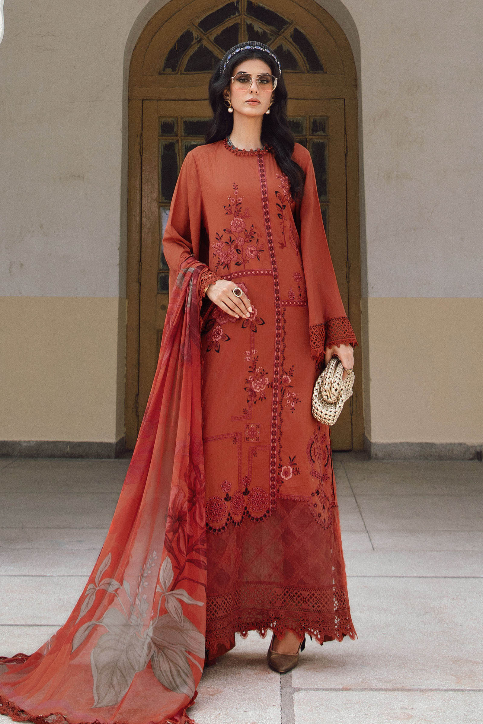Video preview - 3 Piece Unstitched Embroidered Cambric Suit | MPT-2701-B