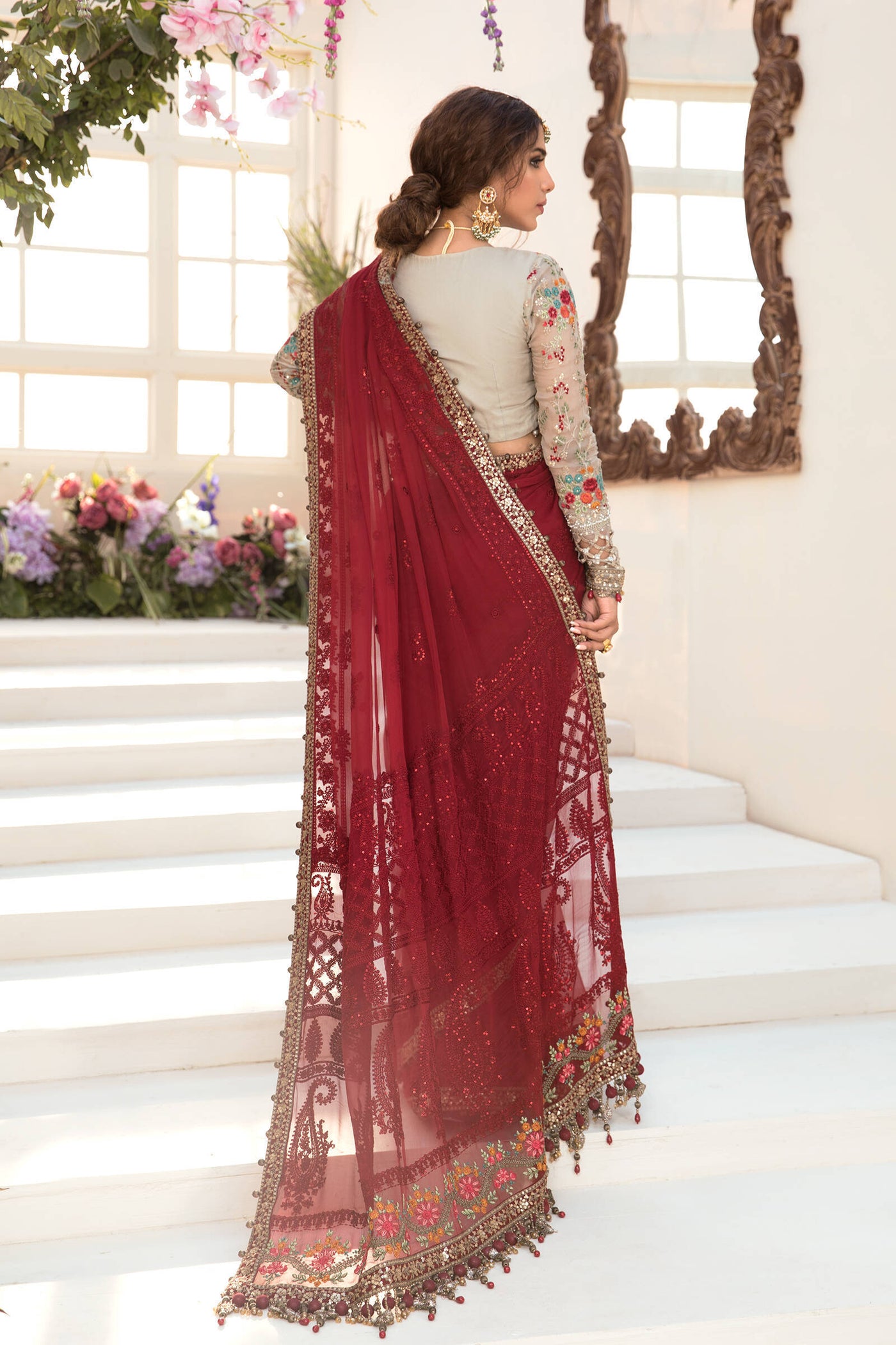 Unstitched MBROIDERED - Deep red and Beige (BD-2107)