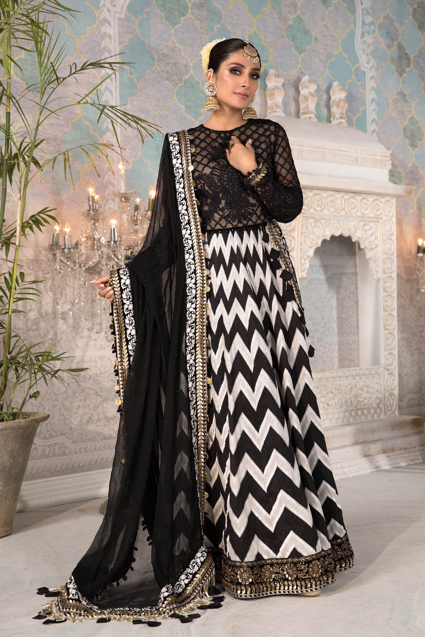 Unstitched MBROIDERED - Black and White with Gold (BD-2203)