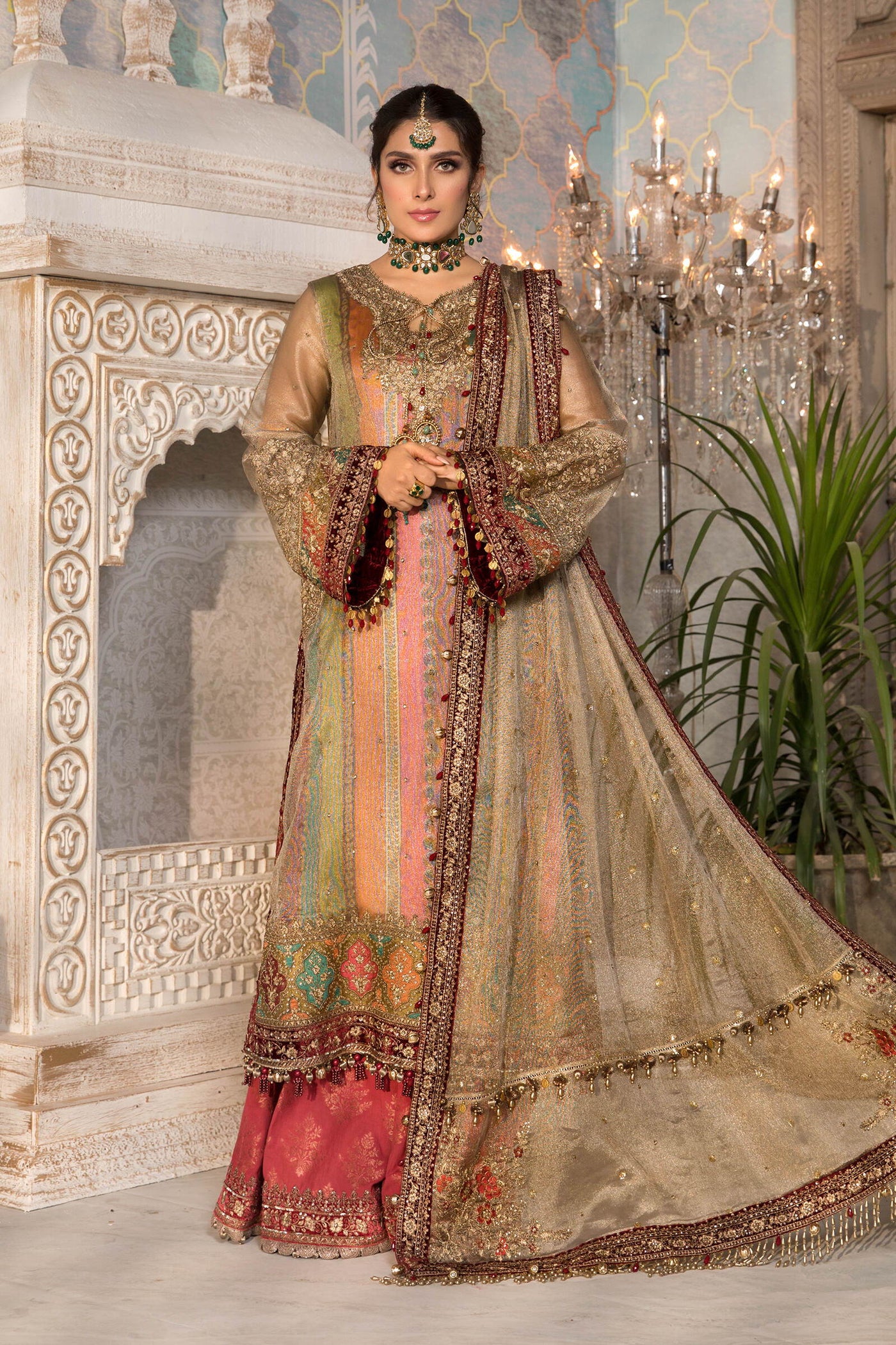 Unstitched MBROIDERED - Bronze, Maroon and Carrot pink (BD-2207)