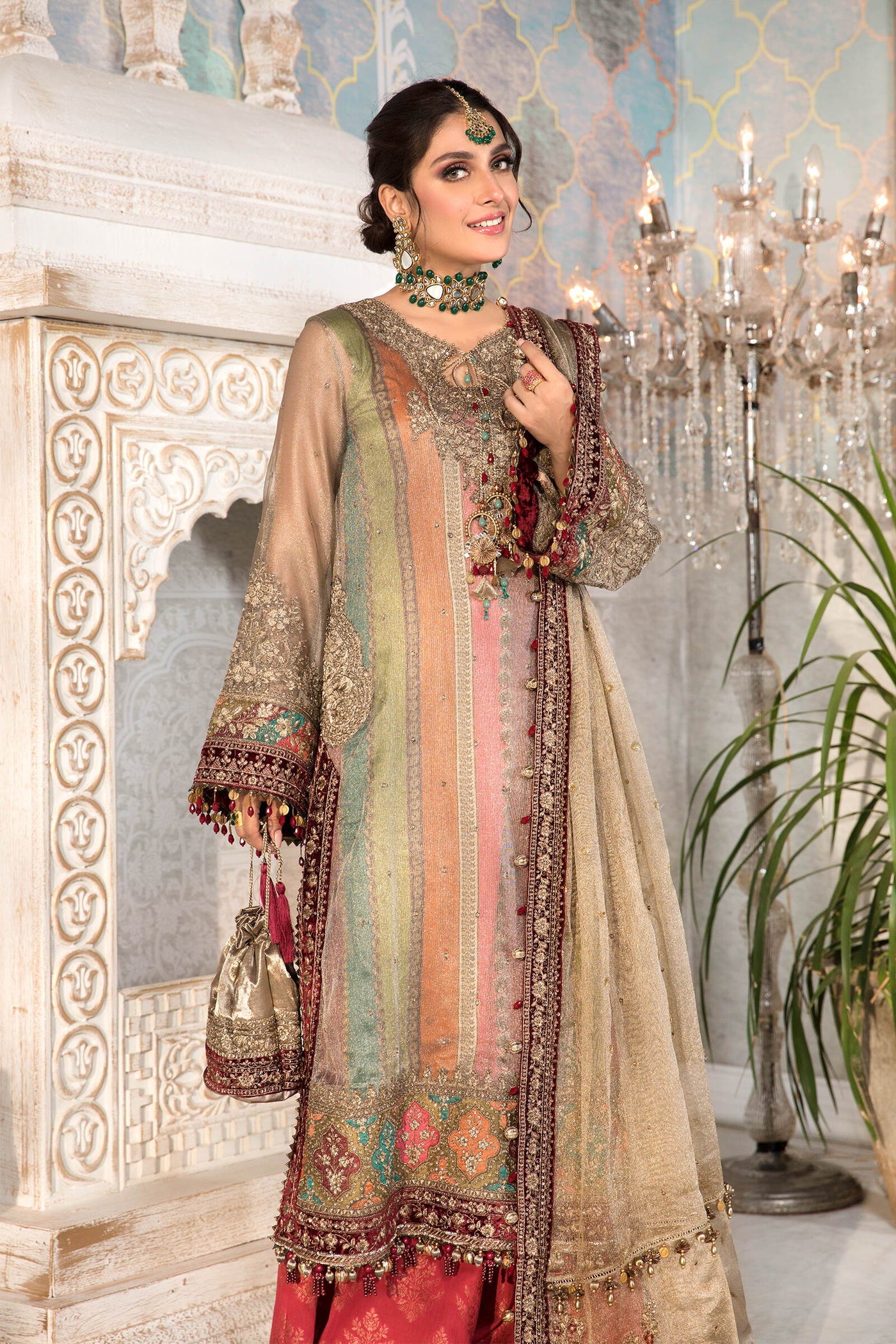 Unstitched MBROIDERED - Bronze, Maroon and Carrot pink (BD-2207)