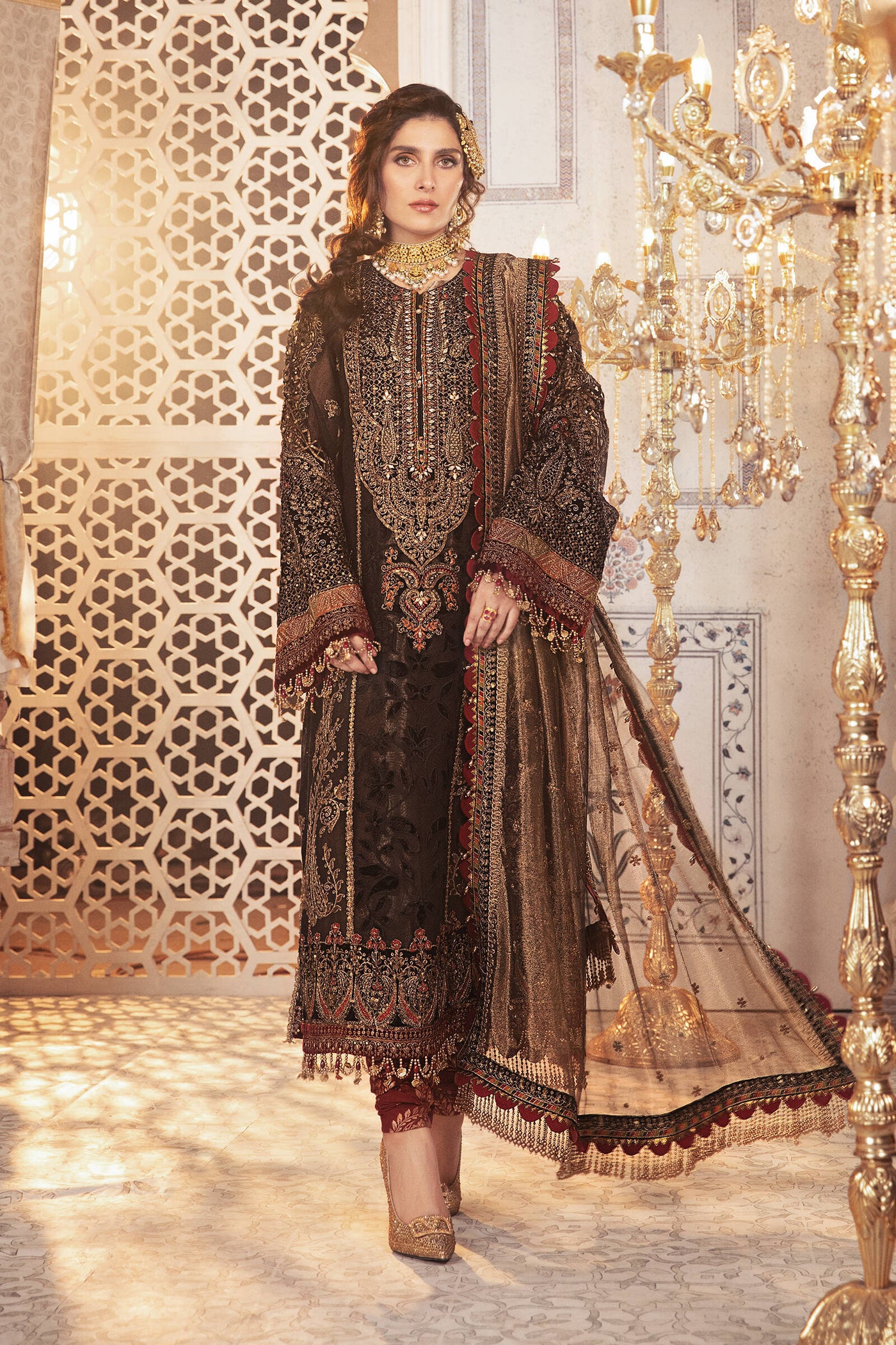 Unstitched MBROIDERED - Black and burnt gold (BD-2301)