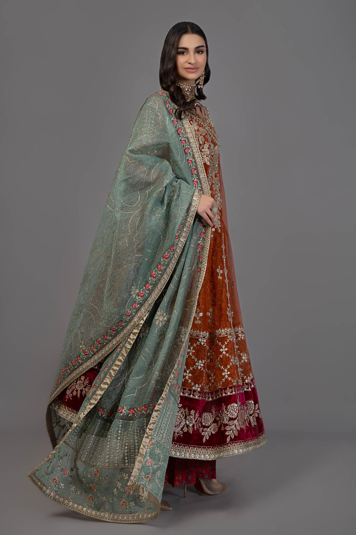Suit Burnt Orange and Fuchsia Pink BDS-2506