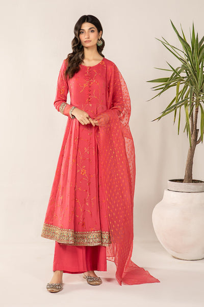 3 PIECE EMBROIDERED JACQUARD BROSHIA SUIT | DW-EF24-120 All Products DWEF120-ESM-PNK