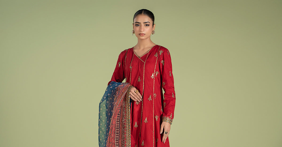 3 Piece Embroidered Dobby Suit