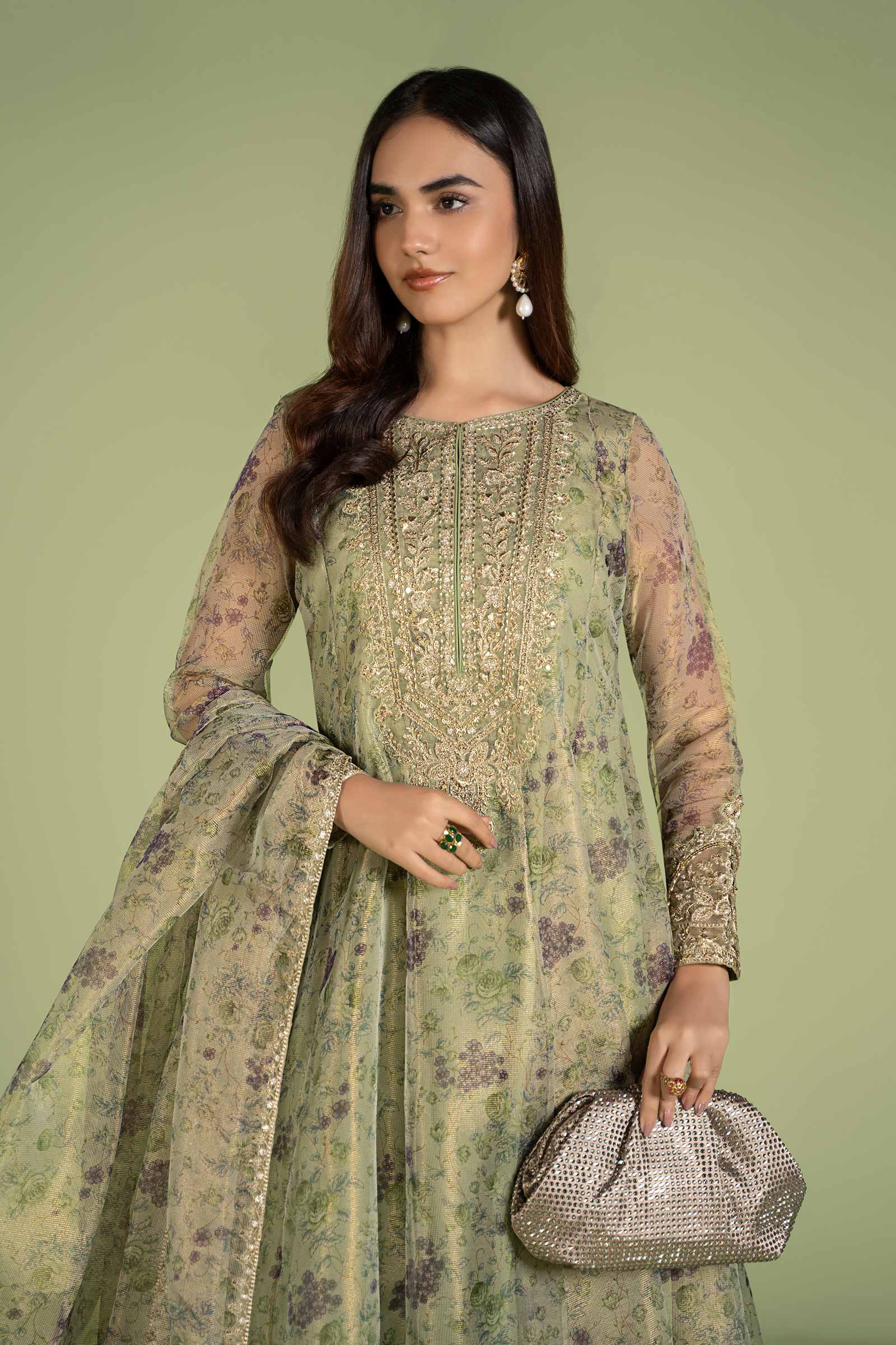3 Piece Printed Organza Masoori Net Suit