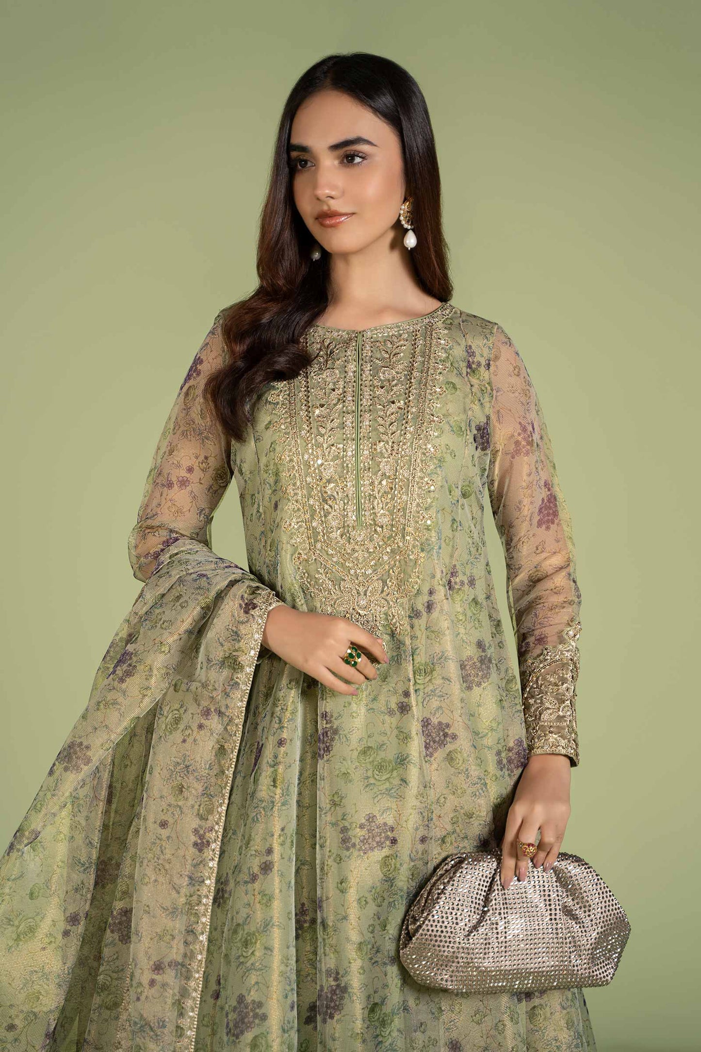 3 Piece Printed Organza Masoori Net Suit