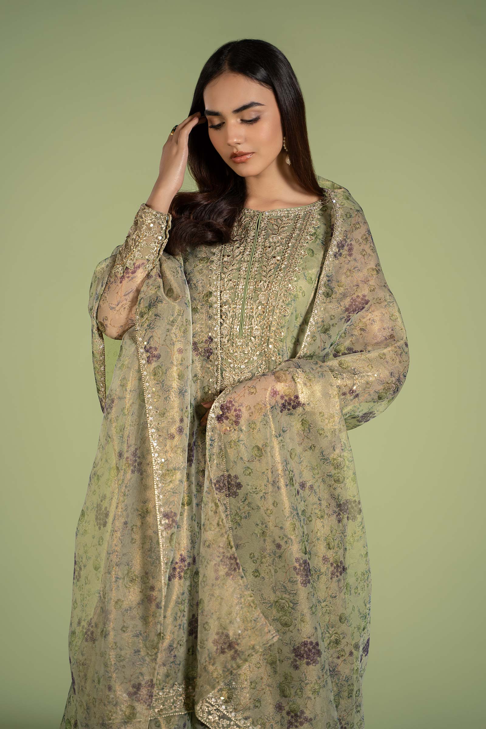 3 Piece Printed Organza Masoori Net Suit
