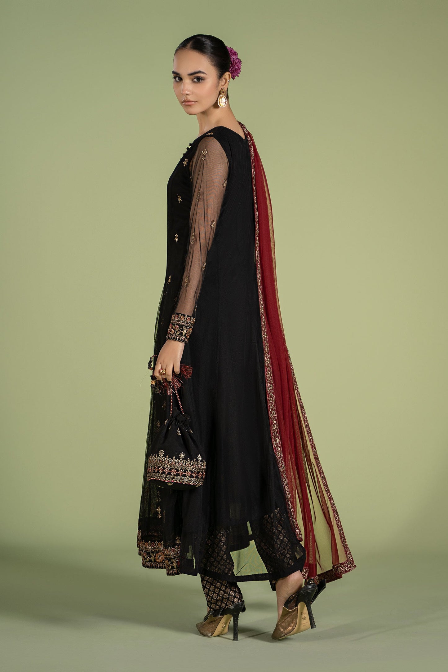 3 Piece Embroidered Net Suit