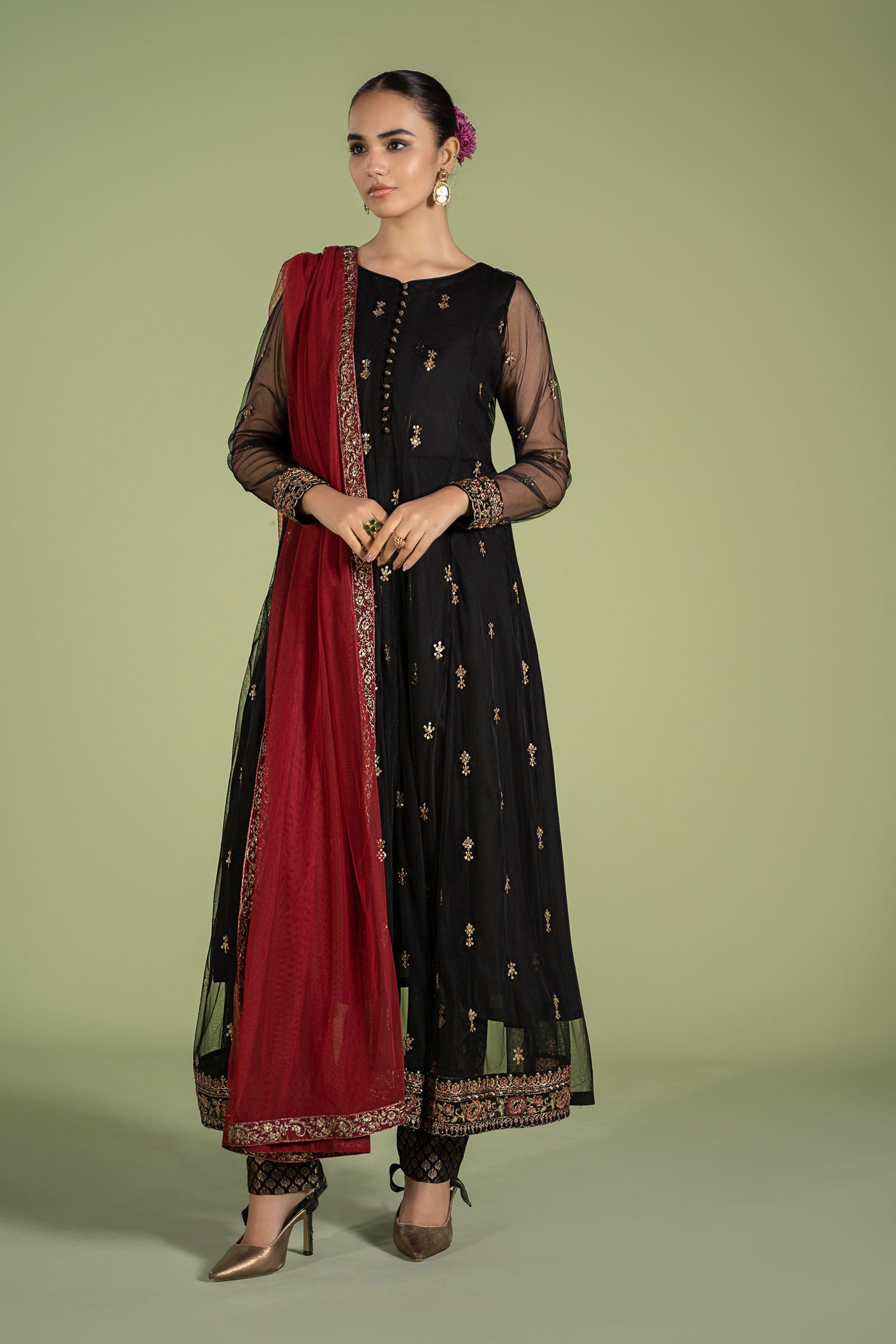 3 Piece Embroidered Net Suit