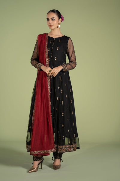 3 PIECE EMBROIDERED NET SUIT | DW-EF24-116 All Products DWEF116-ESM-BLK