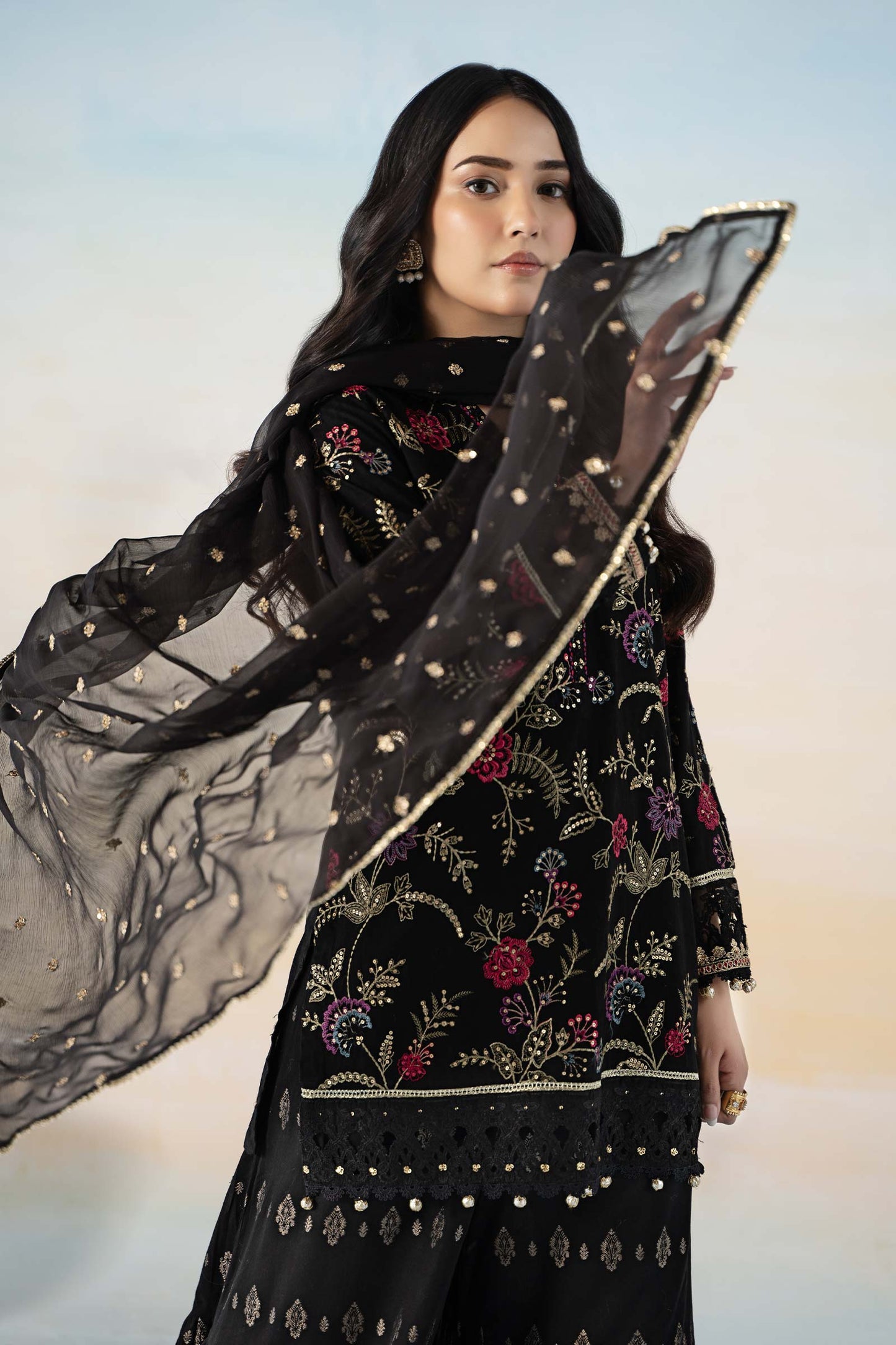 3 Piece Embroidered Self Jacquard Suit