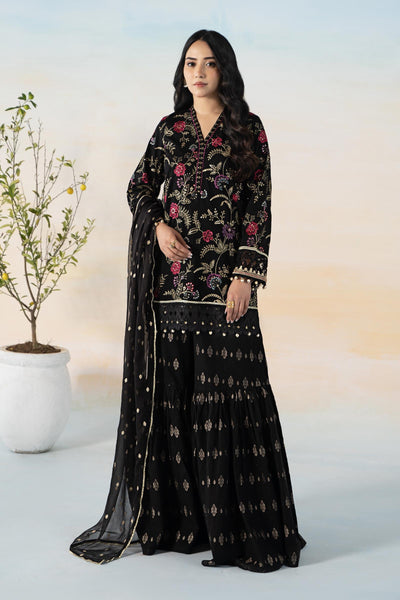 3 PIECE EMBROIDERED SELF JACQUARD SUIT | DW-EF24-03 All Products DWE2403-ESM-BLK