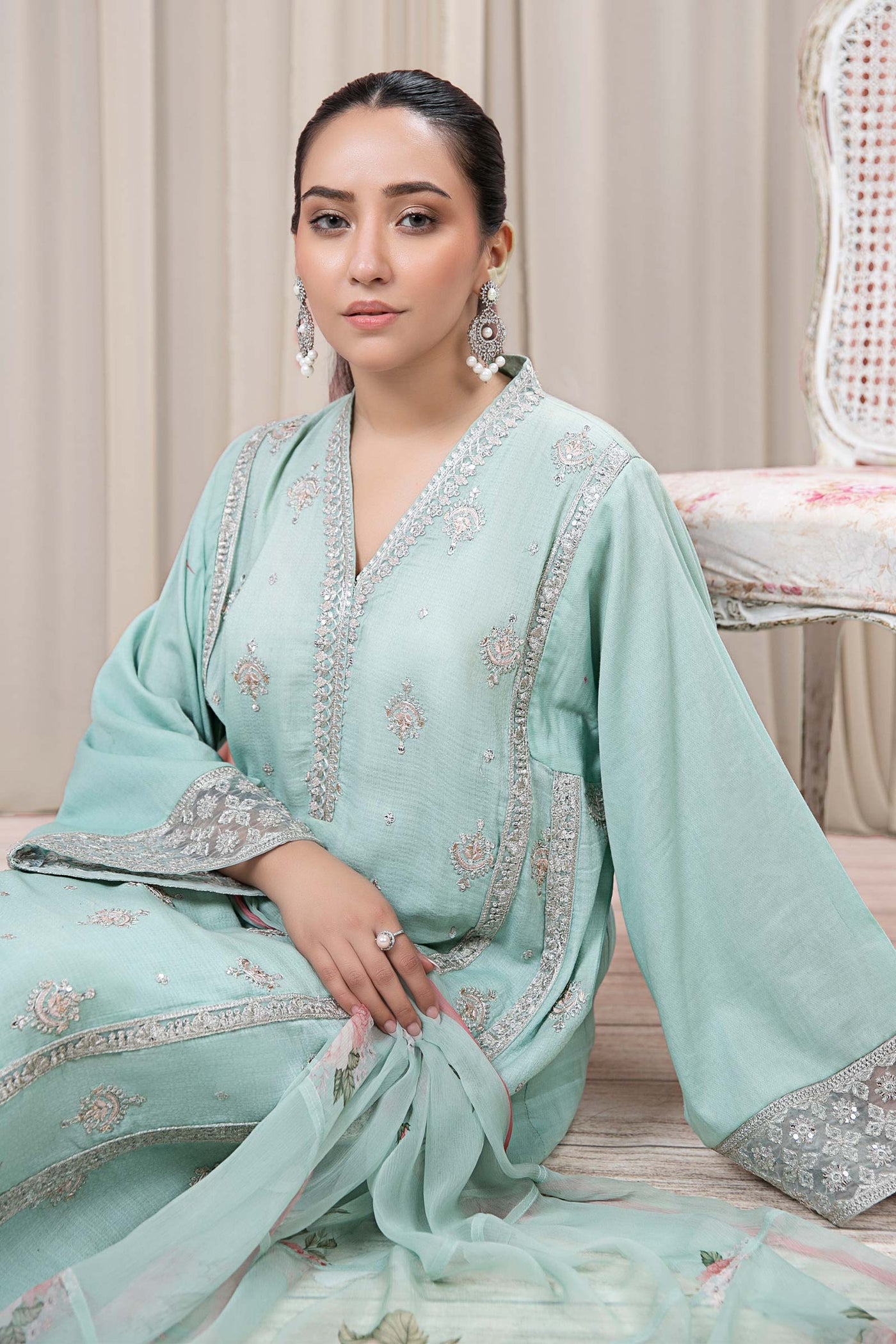 3 Piece Embroidered Dobby Suit | DW-EF24-54